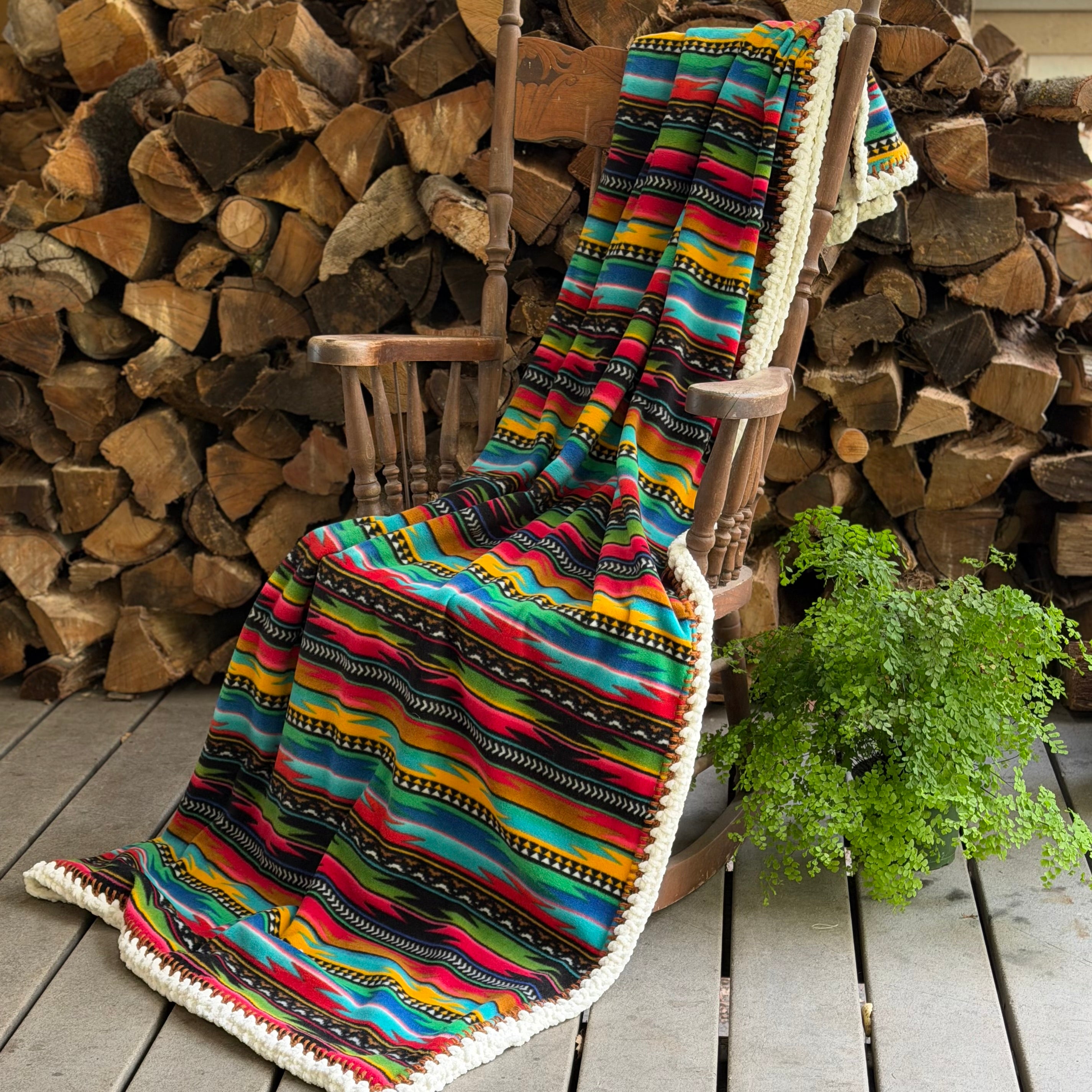Crochet Edge Native Fleece Blanket