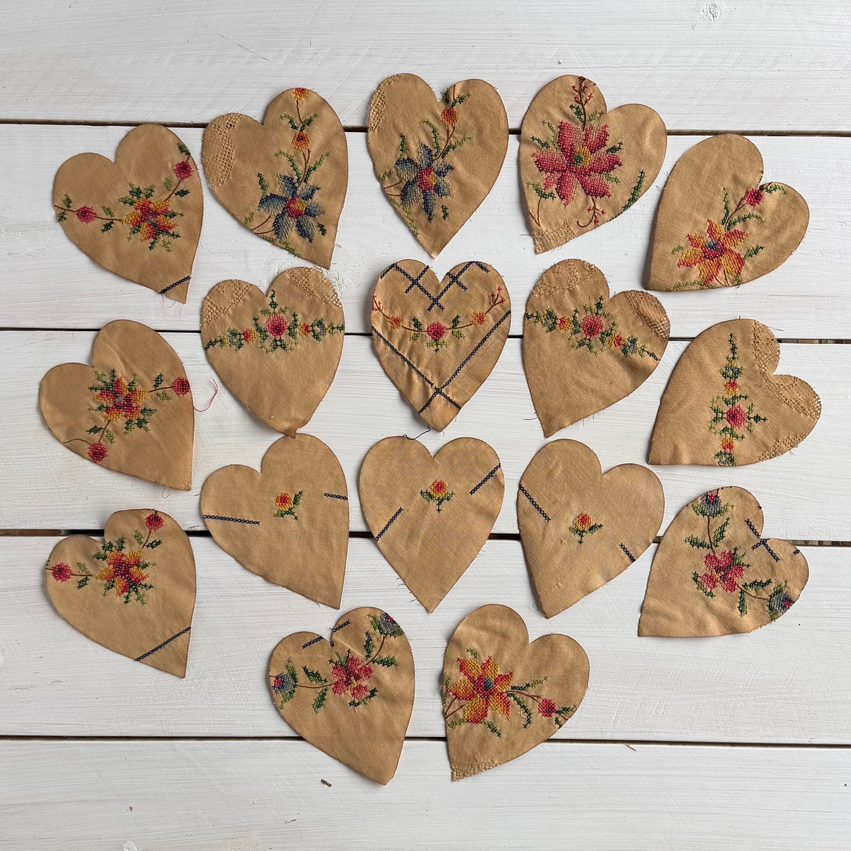 Heart Die Cuts from Vintage Linen Coffee Tea Stained