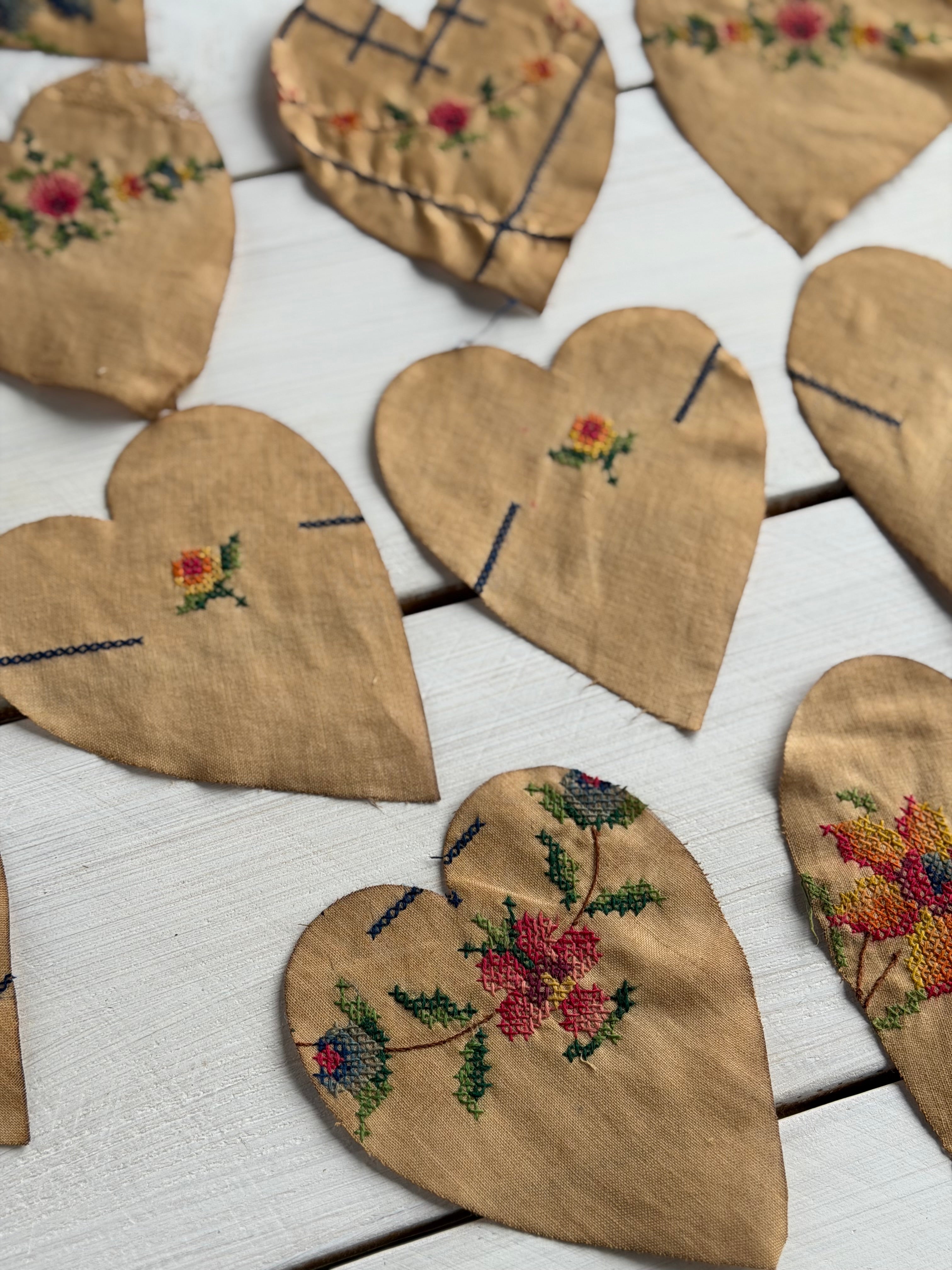 Heart Die Cuts from Vintage Linen Coffee Tea Stained