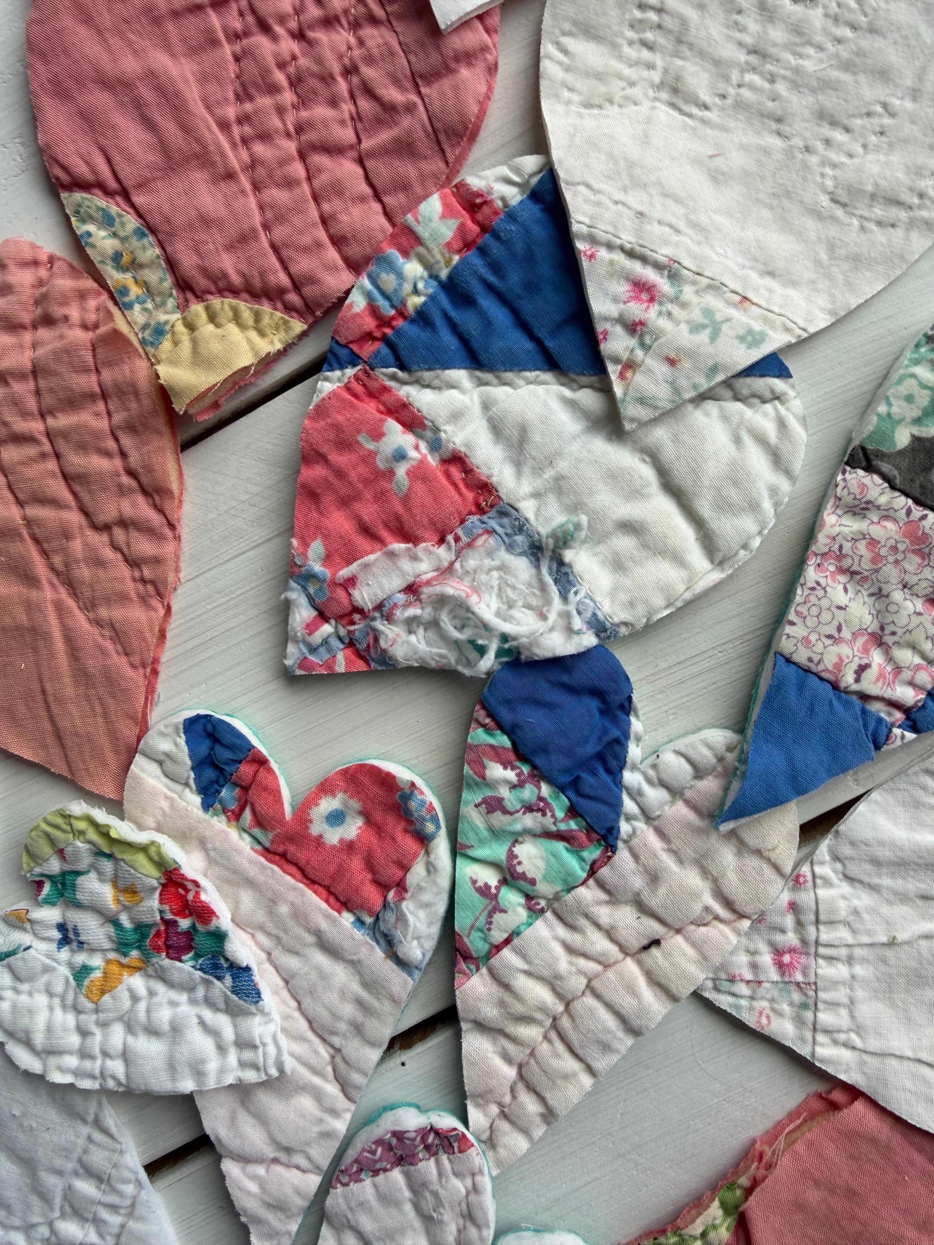 Heart Die Cuts from Vintage Quilt