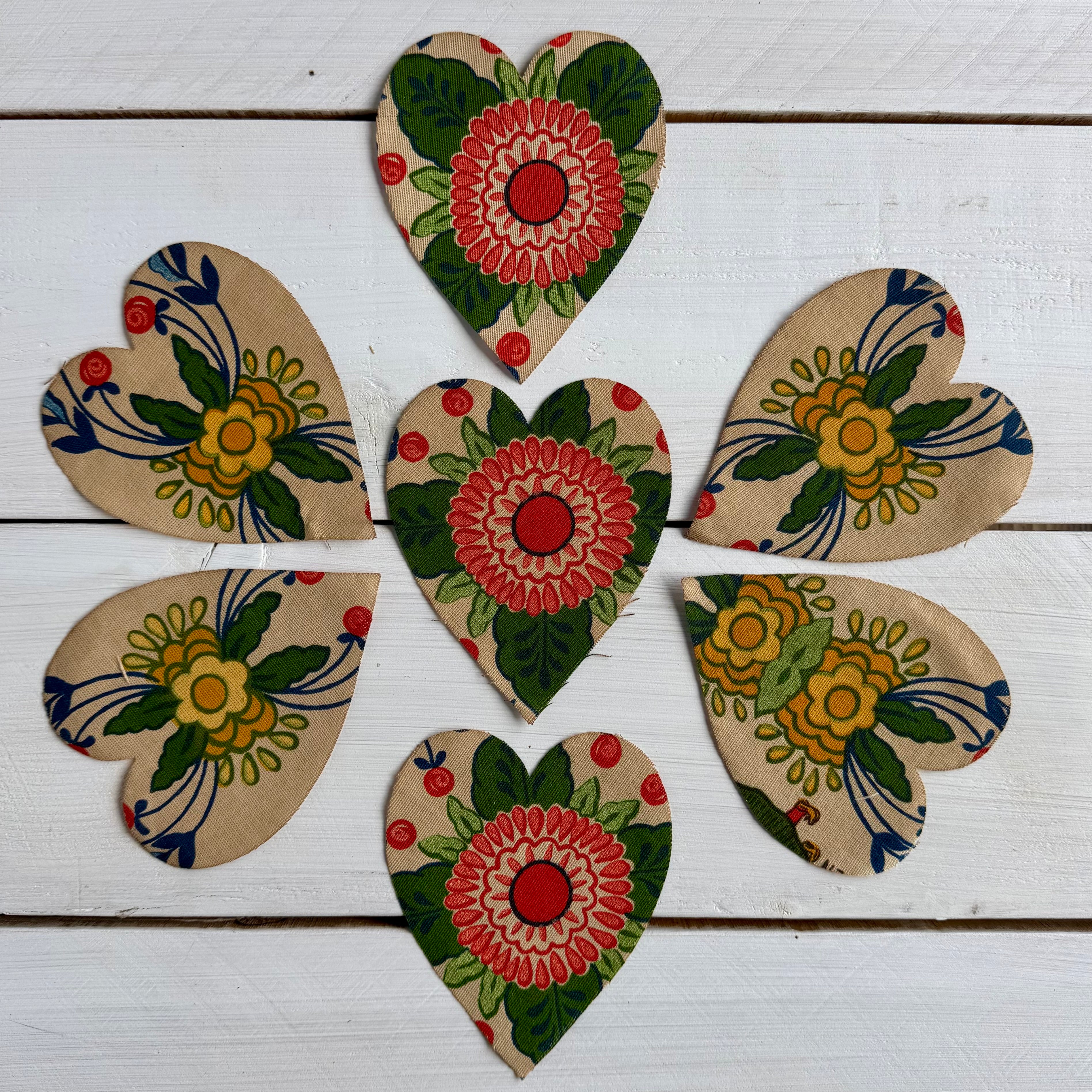 Heart Die Cuts from Vintage Linen Coffee Tea Stained
