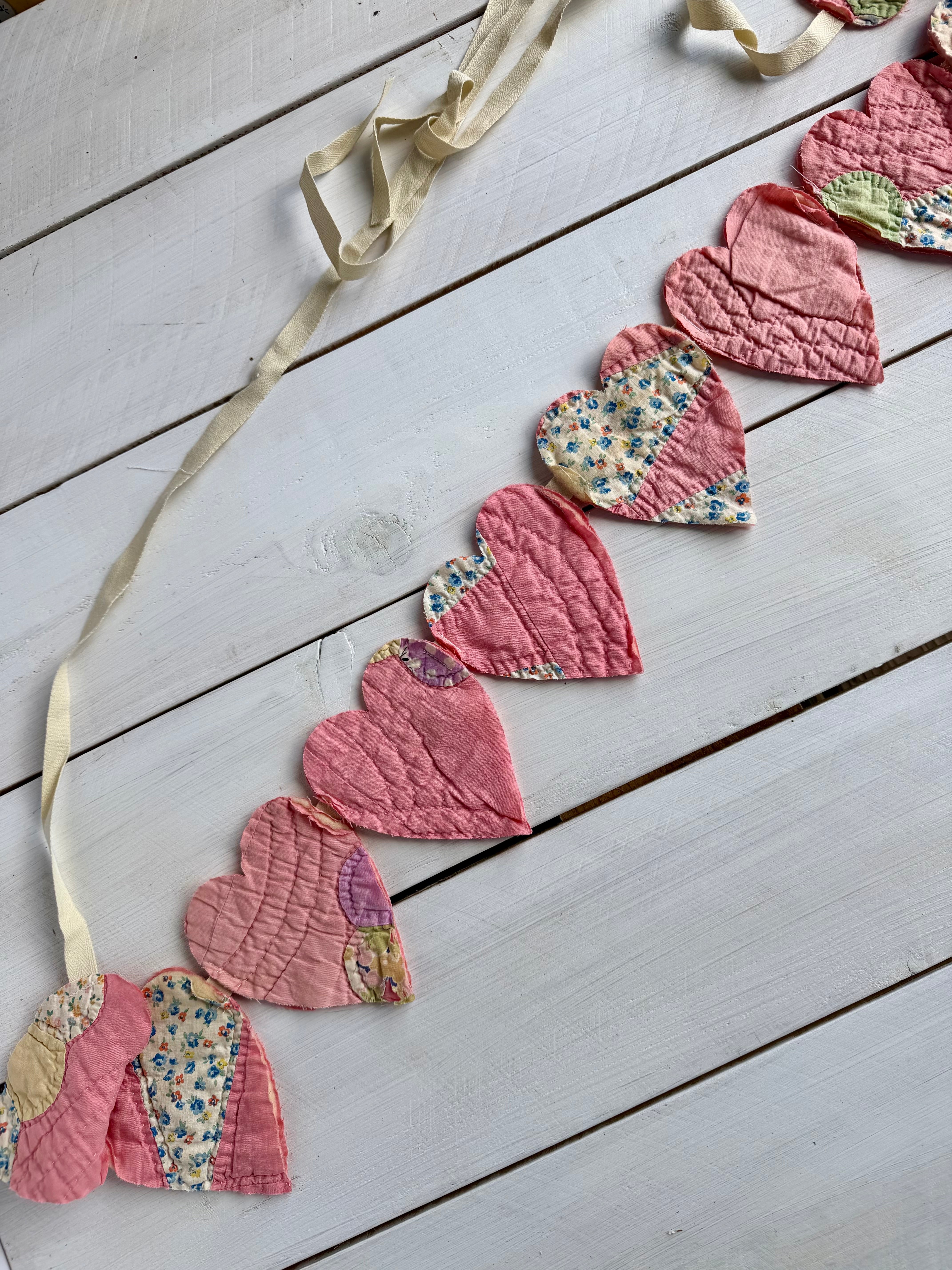 Vintage Quilt Heart Garland One-of-a-Kind