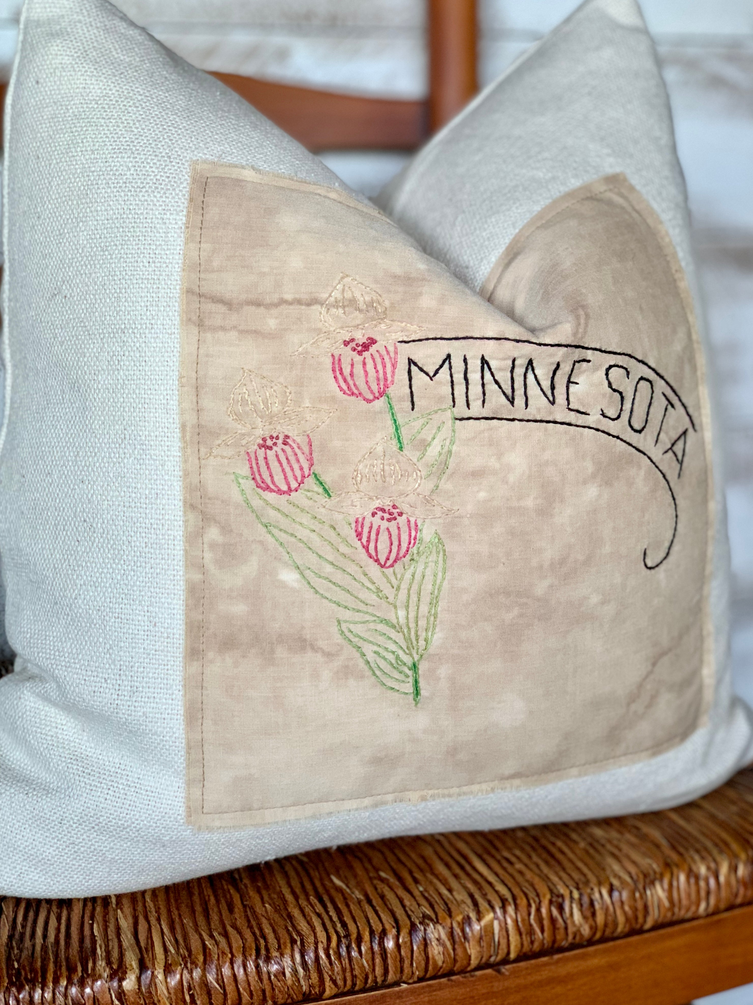 Minnesota State Pillow - Embroidered