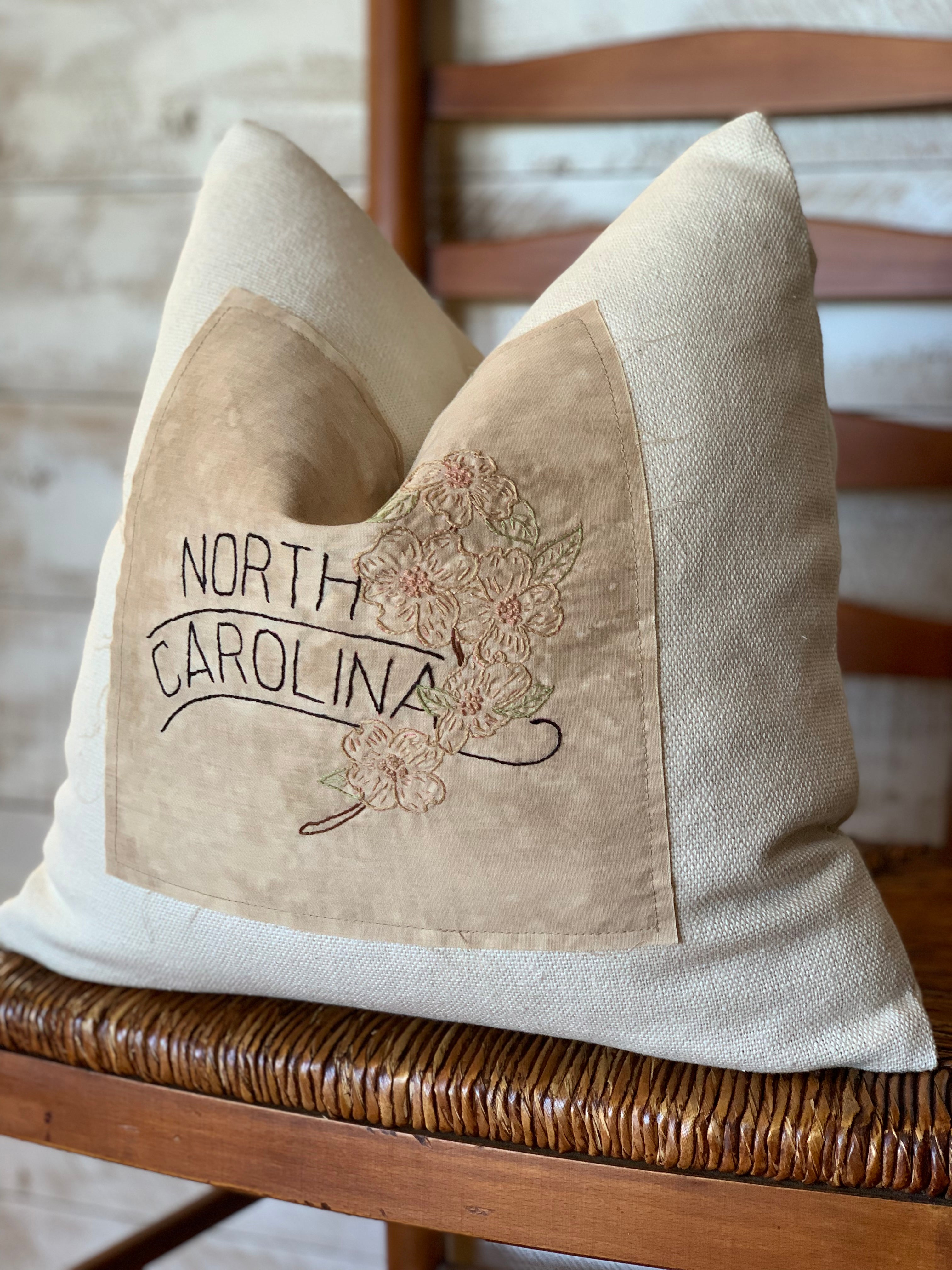 North Carolina State Pillow - Embroidered