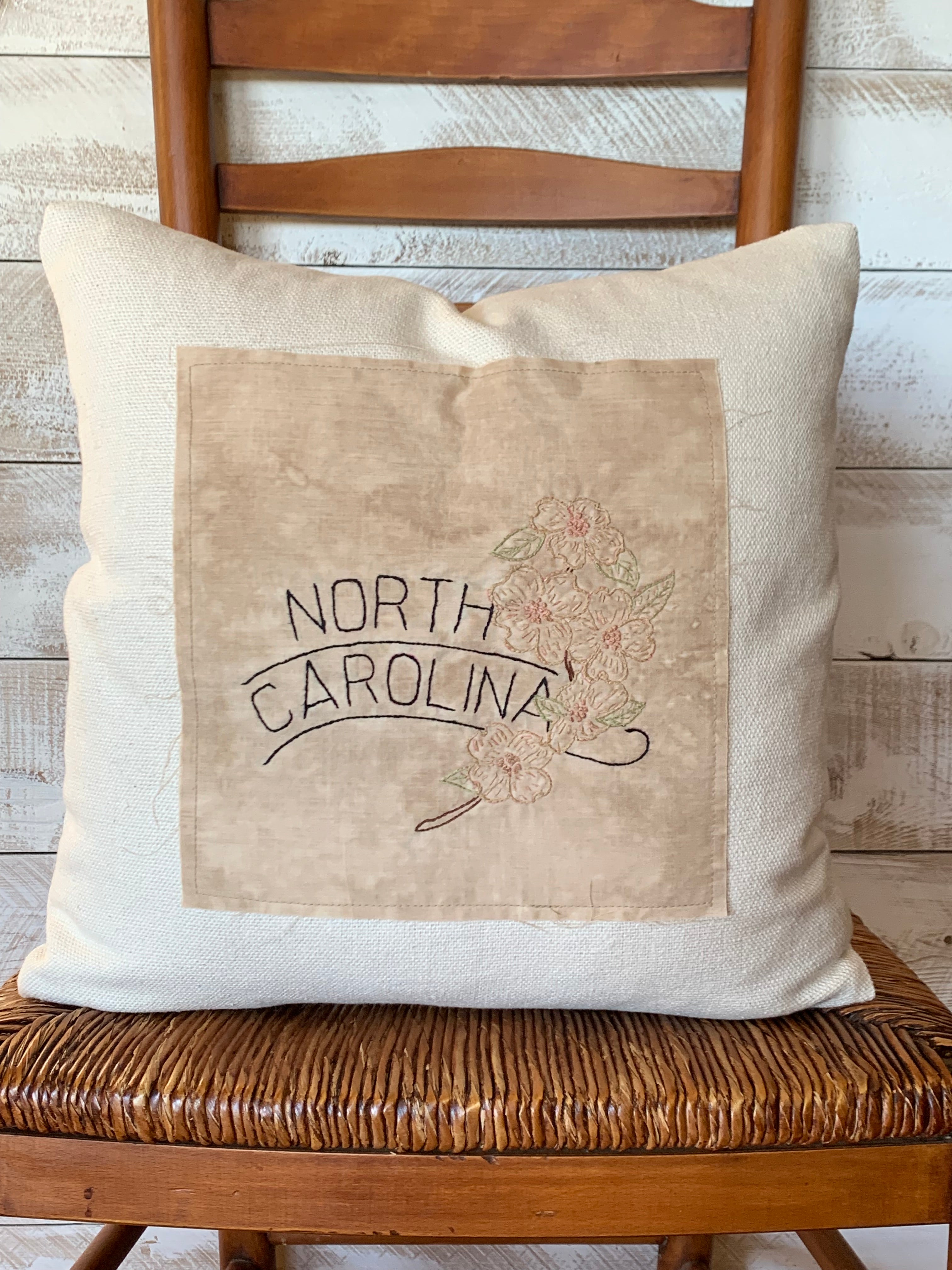 North Carolina State Pillow - Embroidered