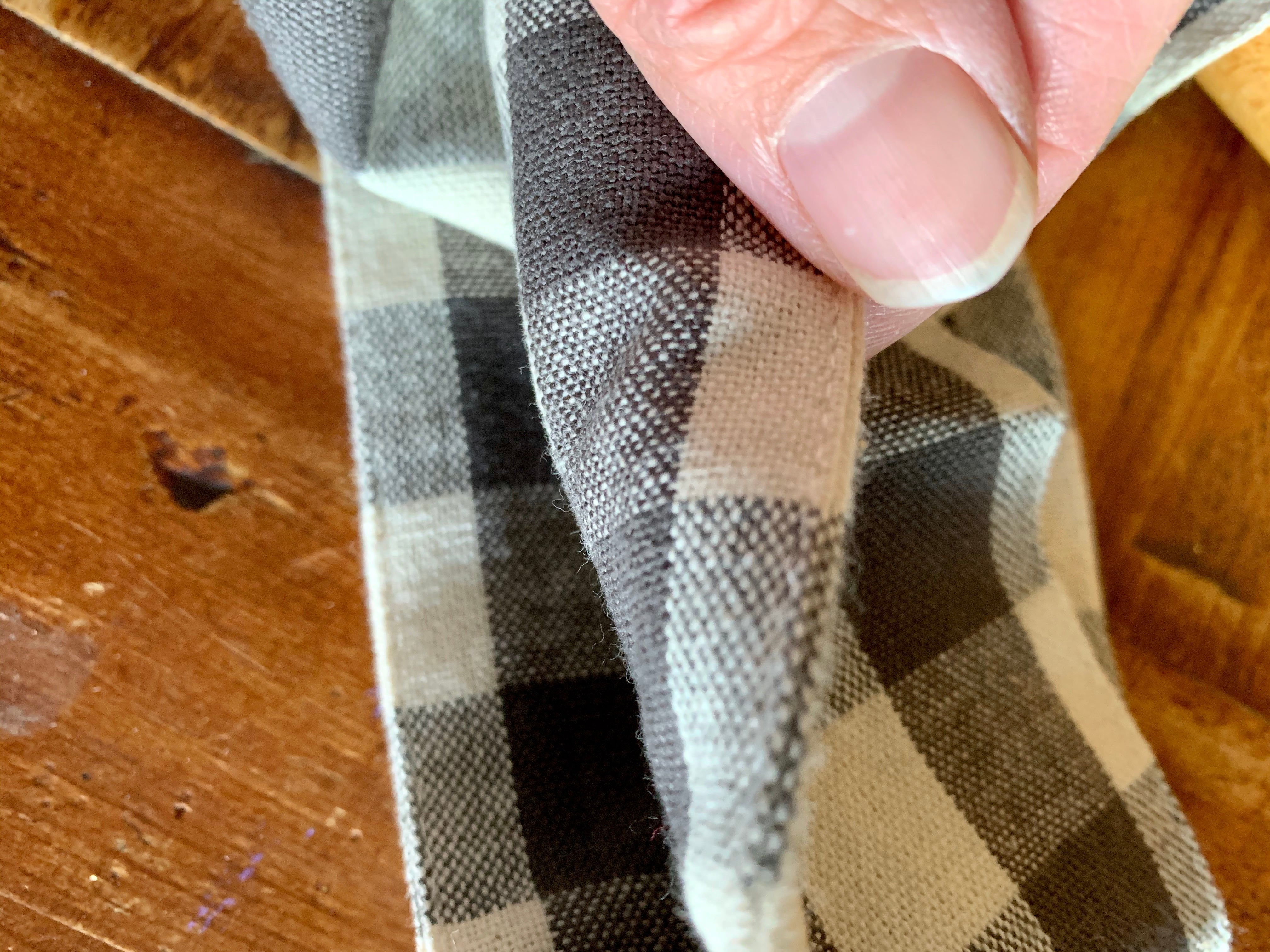 Gray and Natural Off-White Plaid 3" Double Layer Fabric Ribbon