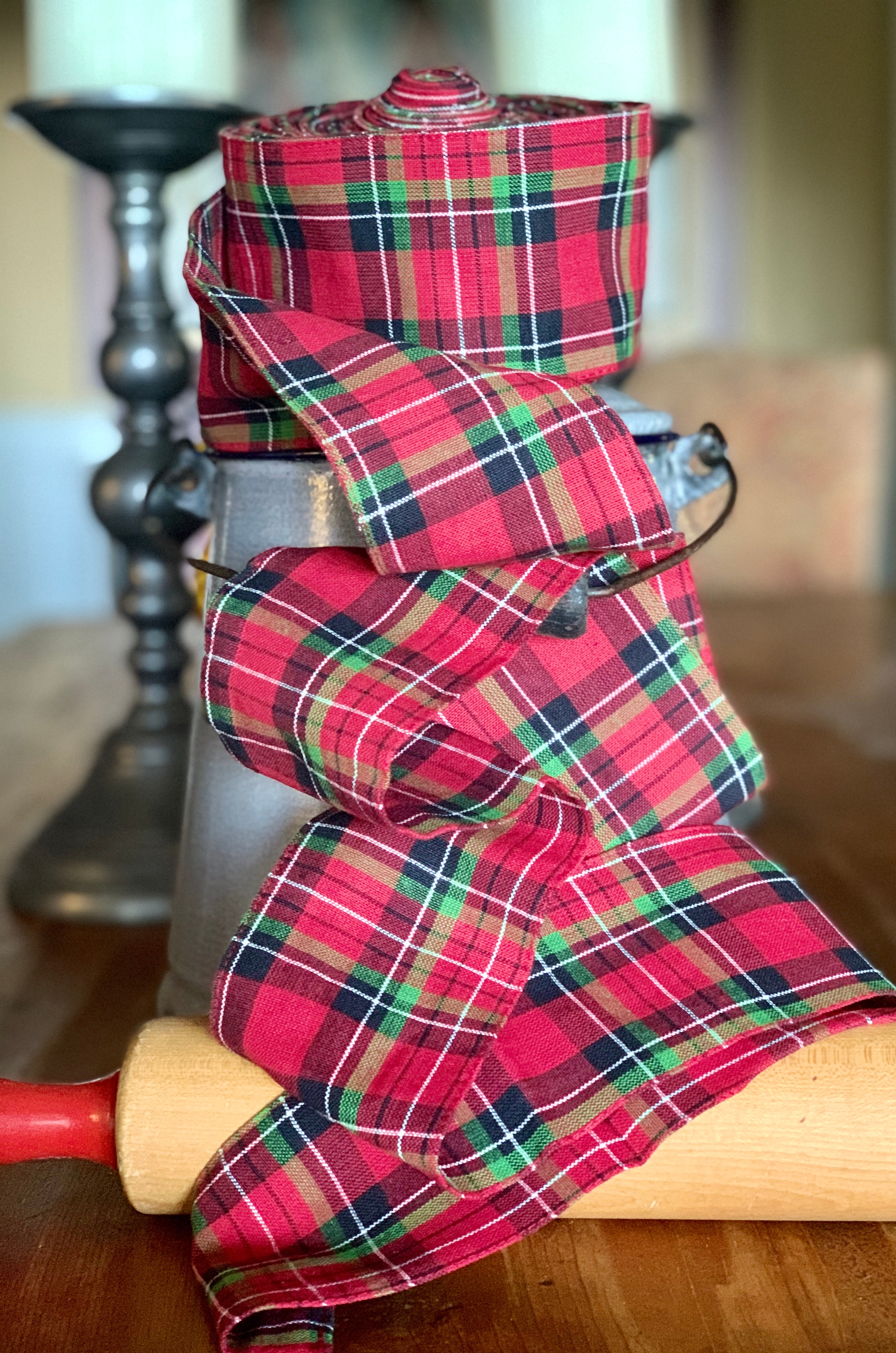 Red and Green Tartan Plaid 3" Double Layer Fabric Ribbon