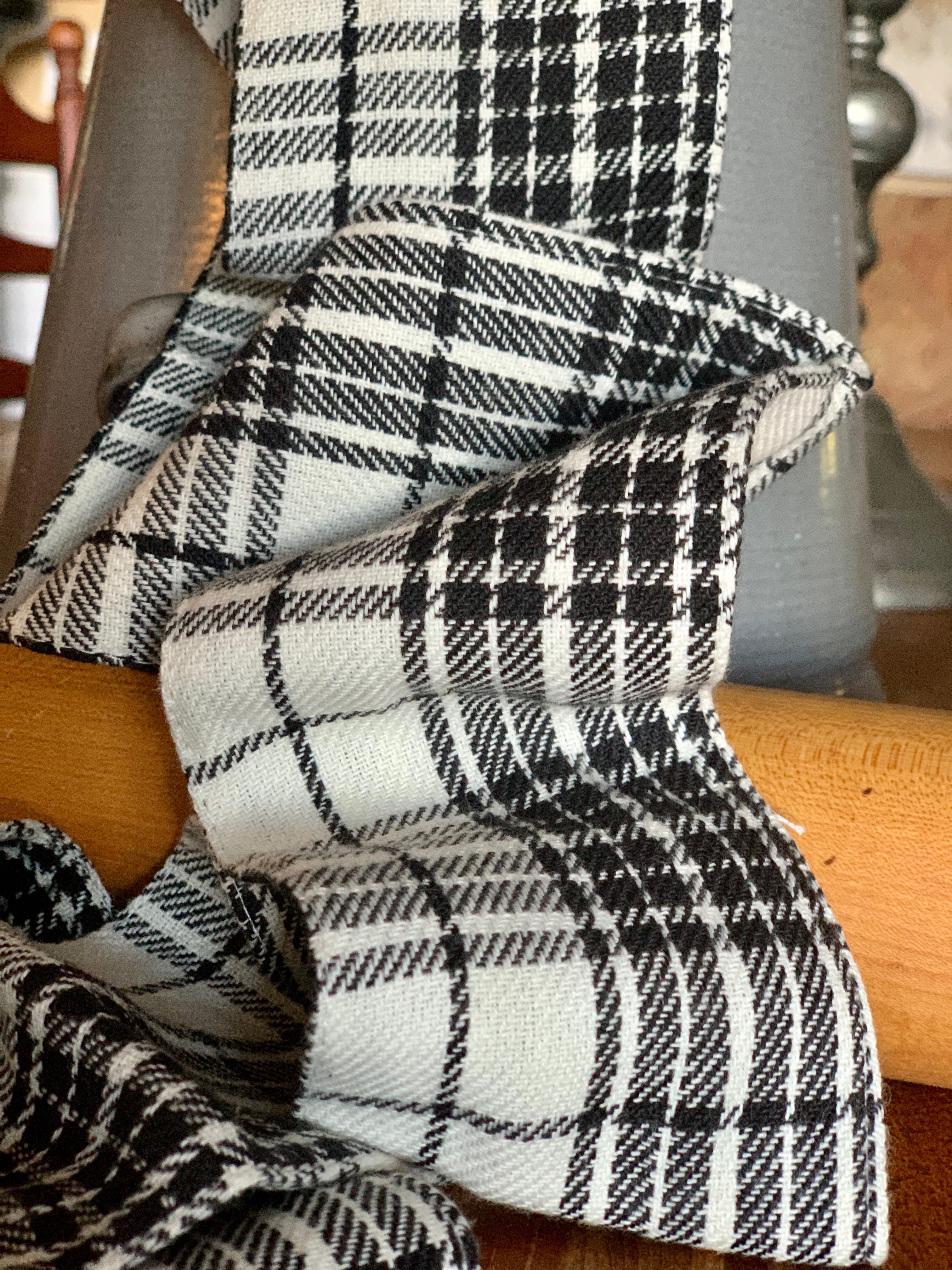 Black and White Tartan Plaid 3" Double Layer Fabric Ribbon