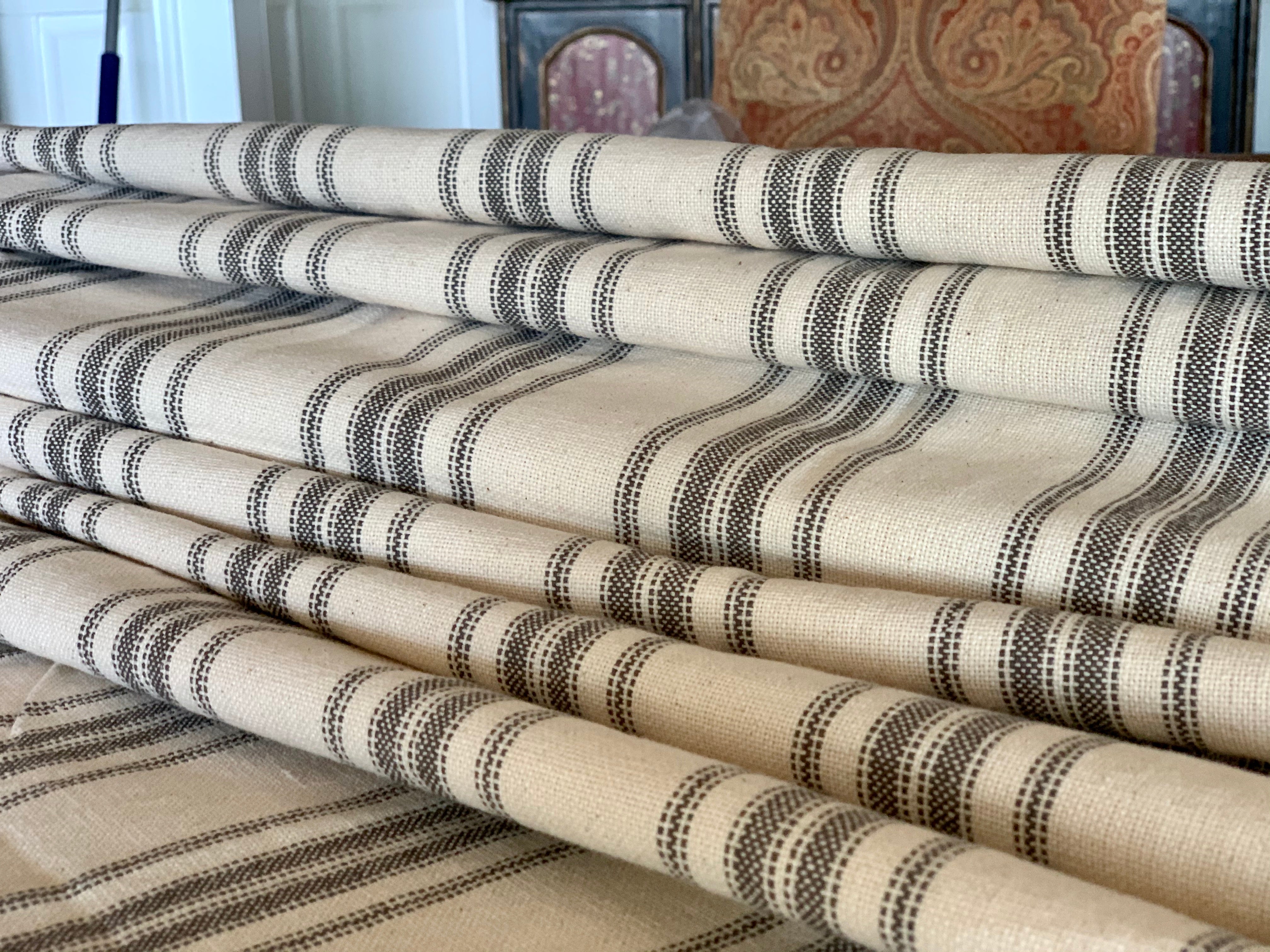 Our Exclusive 63" Black on Beige Multi-Stripe - Grain Sack Fabric