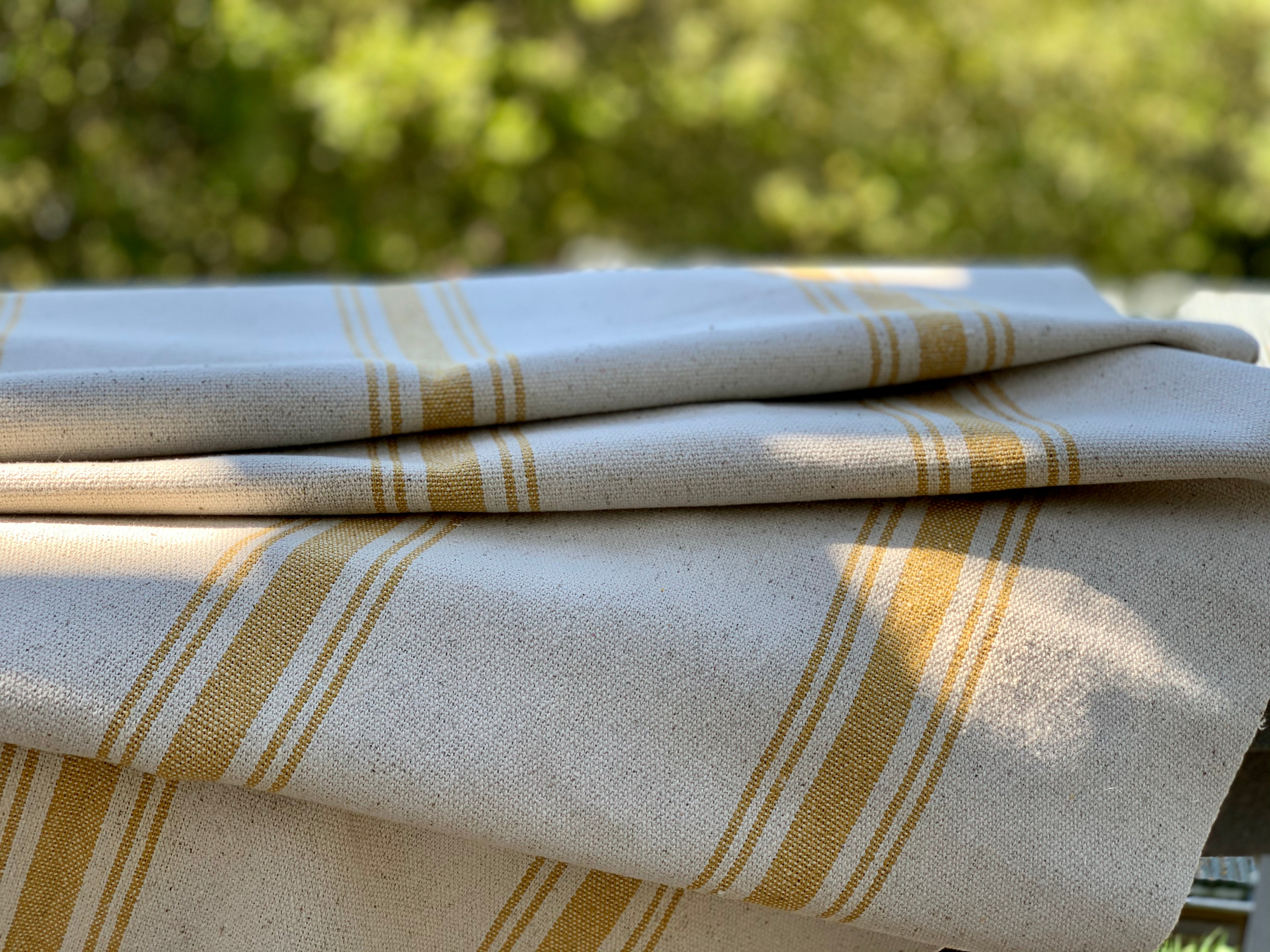 Grain Sack Fabric - Yellow Stripes on Cream