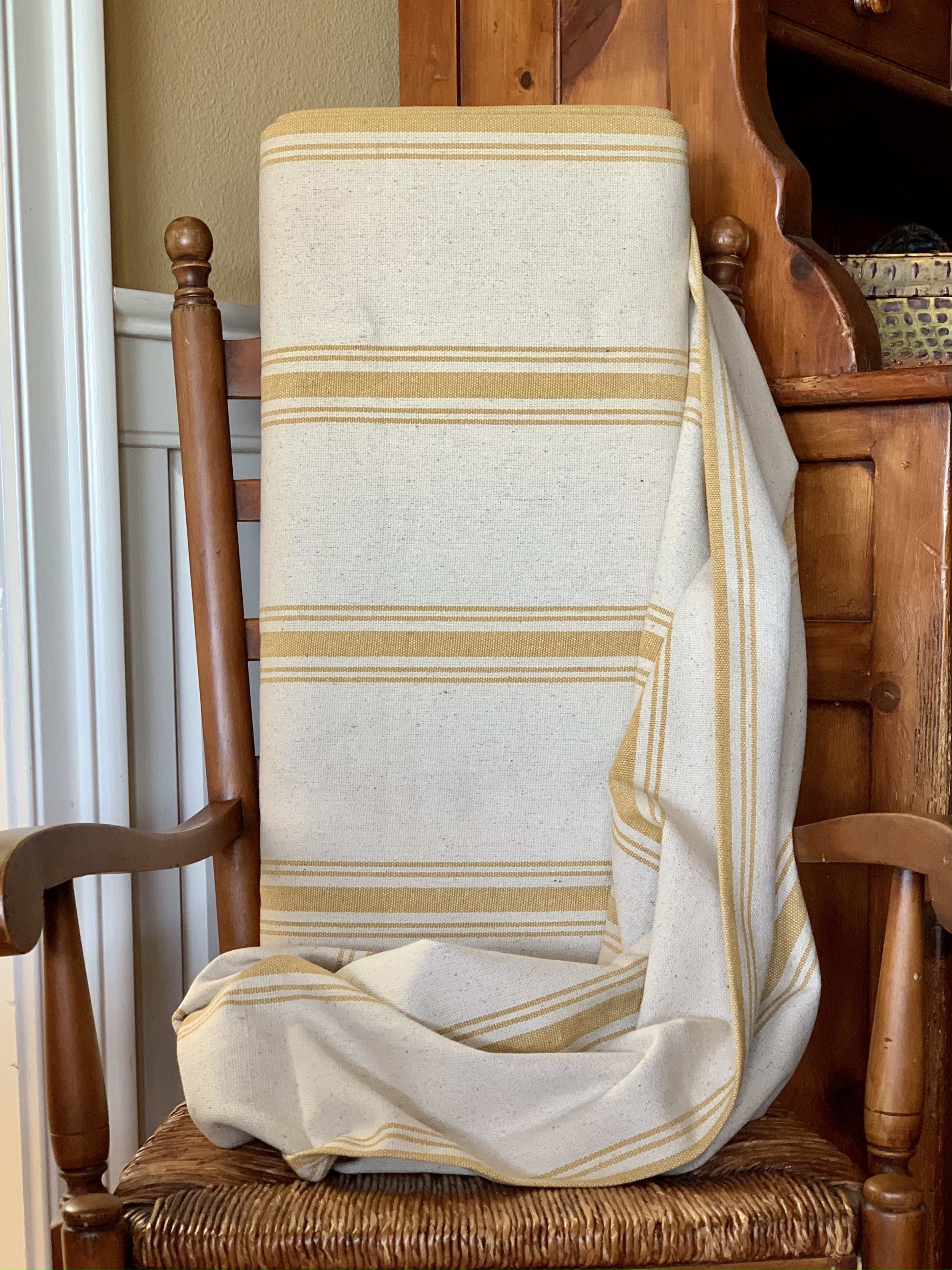 Grain Sack Fabric - Yellow Stripes on Cream