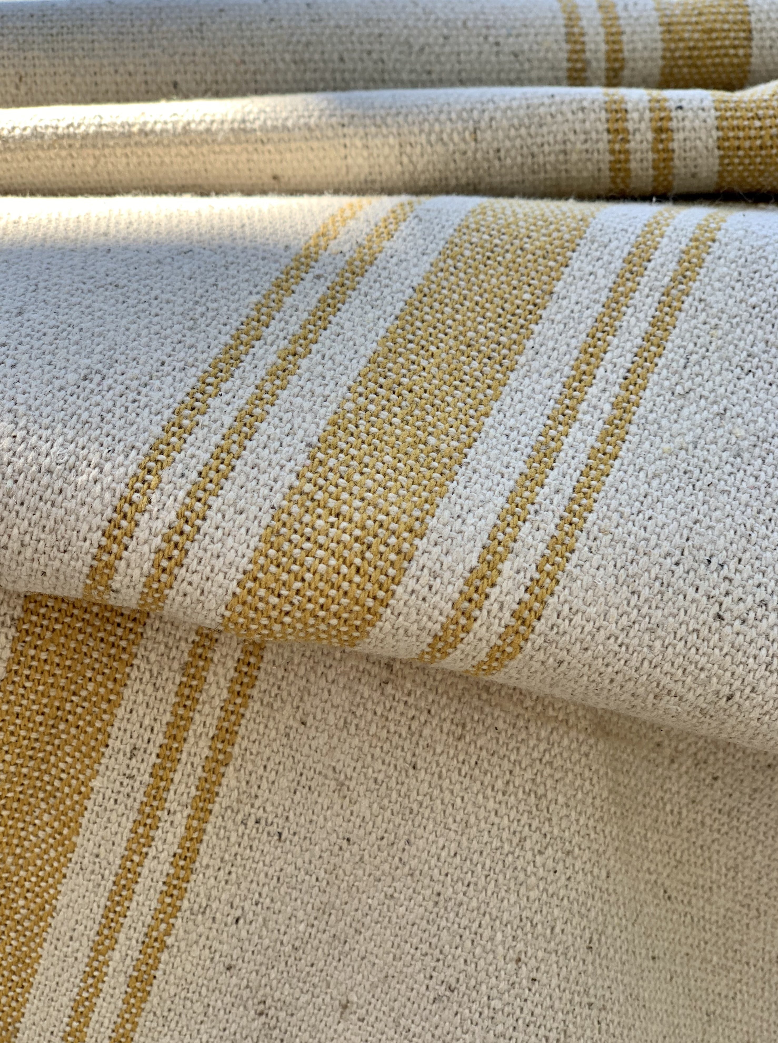 Grain Sack Fabric - Yellow Stripes on Cream
