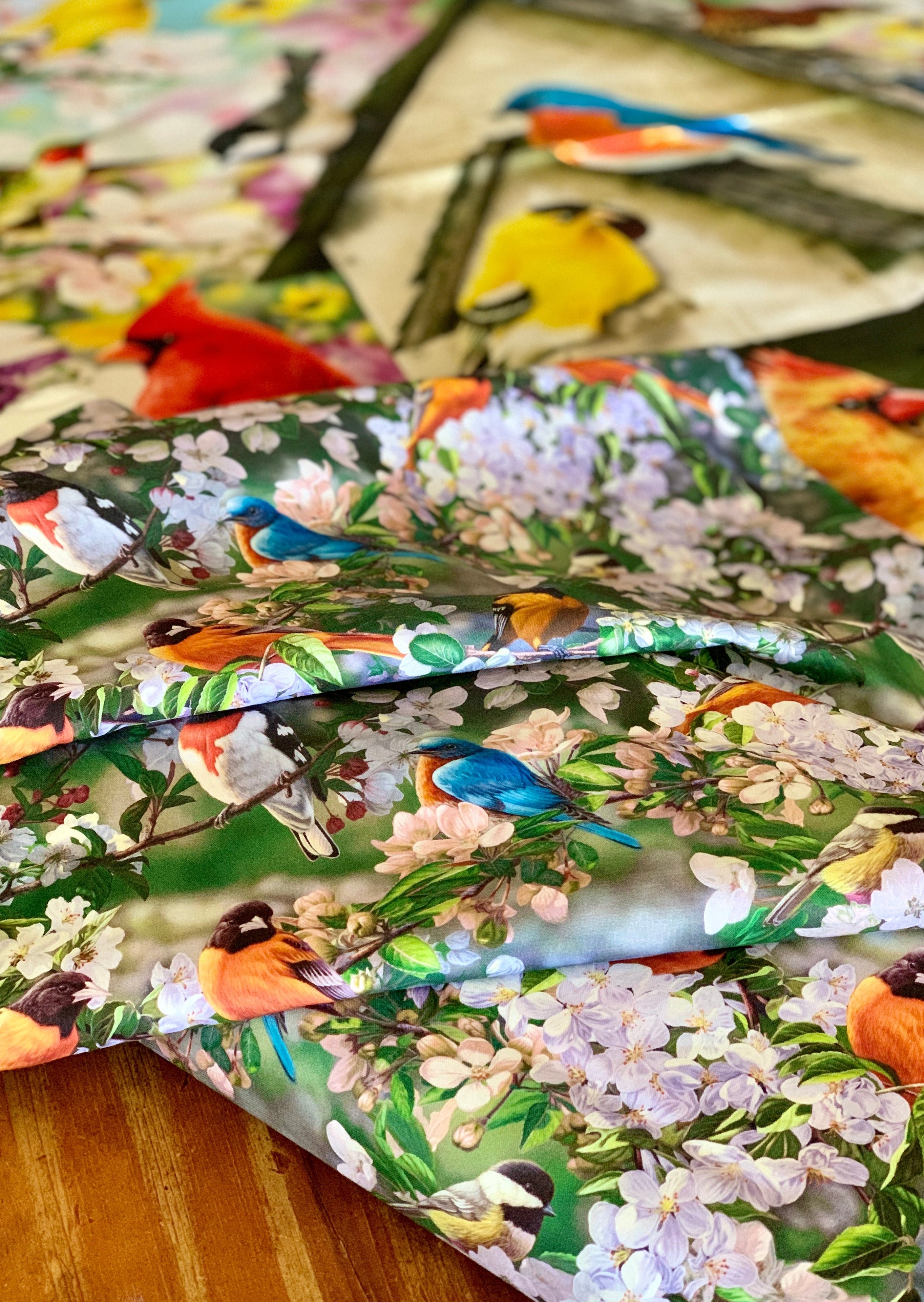 David Textiles Birds for all Seasons - Birds in the Orchard Panel and Fabric by the Yard - Fall Fabric