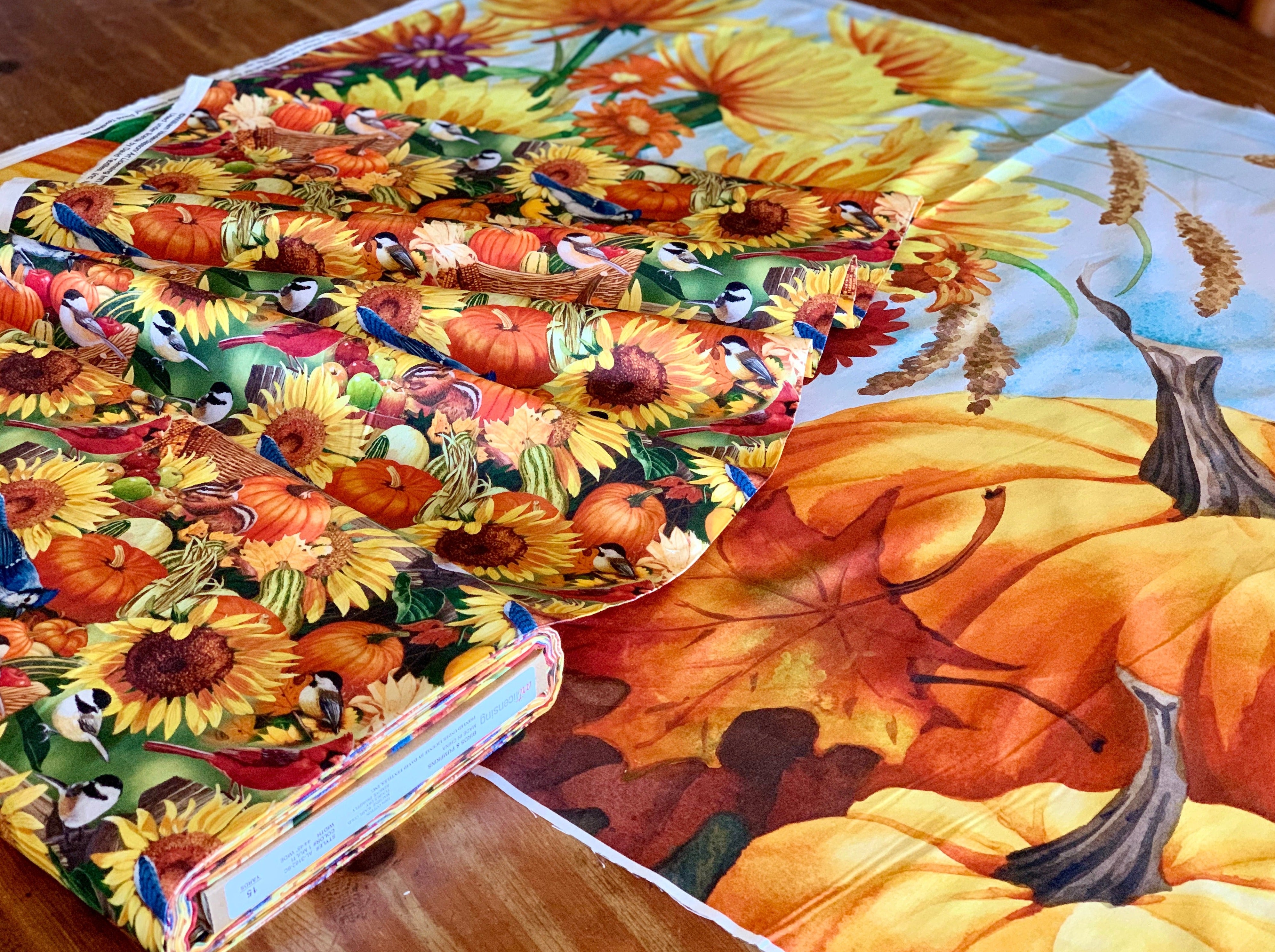 David Textiles Birds for all Seasons - Birds and Pumpkins Panel and Fabric by the Yard - Fall Fabric