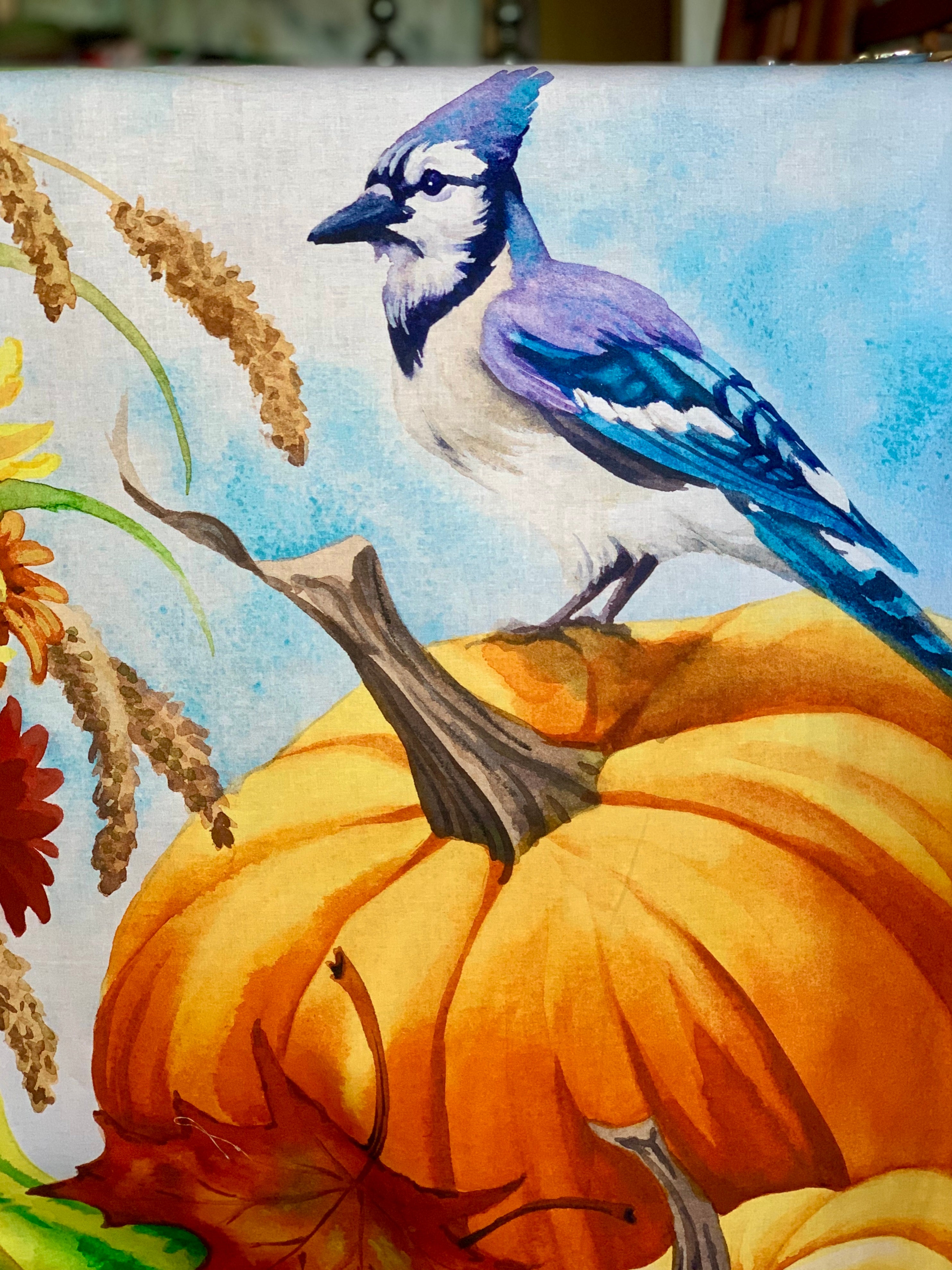David Textiles Birds for all Seasons - Birds and Pumpkins Panel and Fabric by the Yard - Fall Fabric