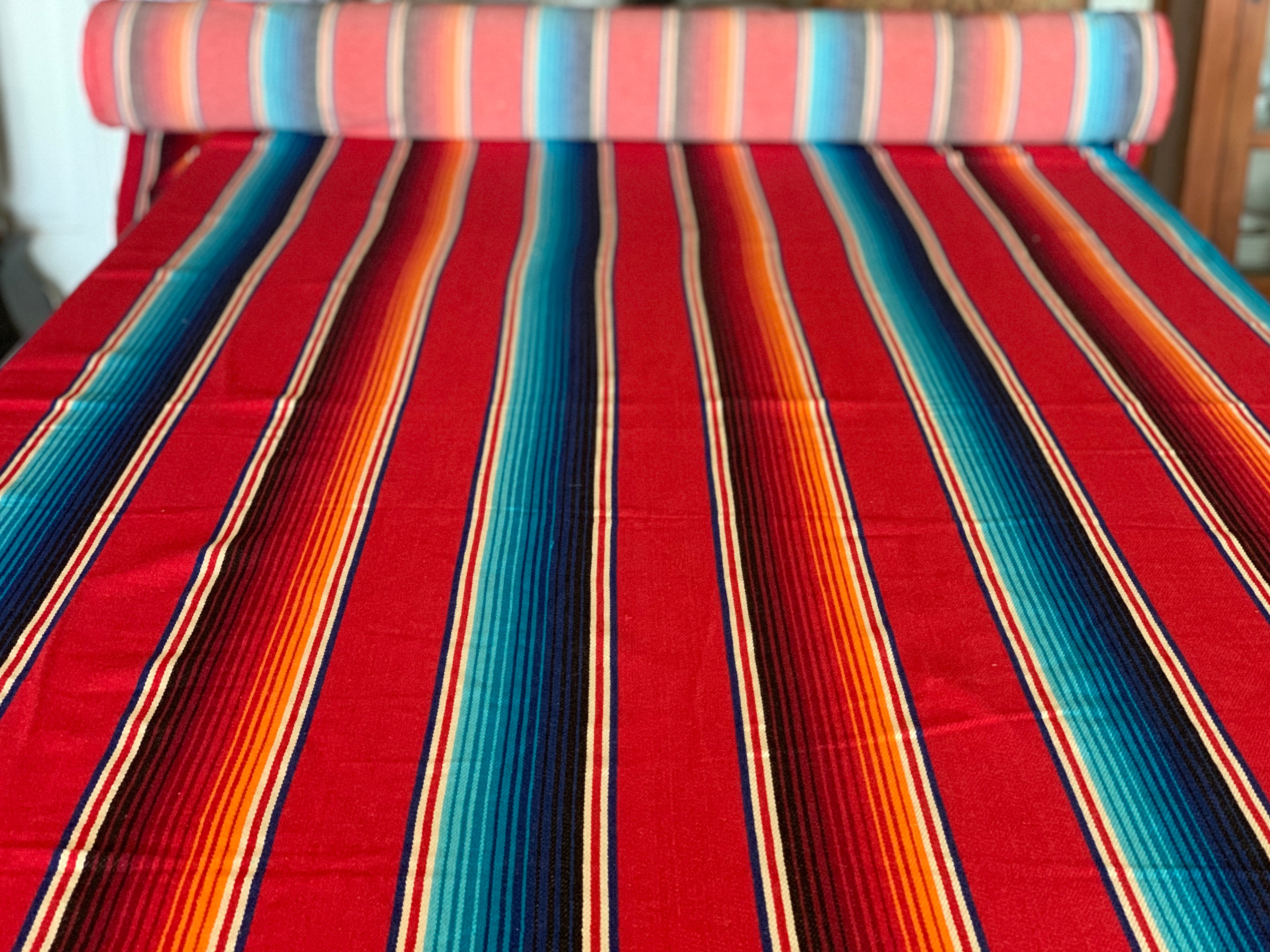 Serape Saddle Blanket Style Fabric - Red, Blue, Cream