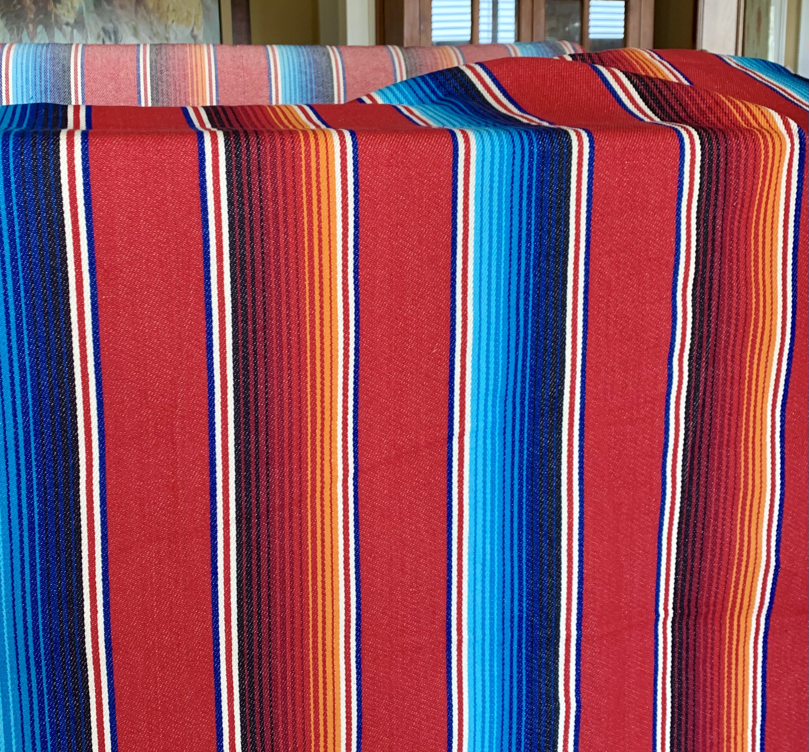 Serape Saddle Blanket Style Fabric - Red, Blue, Cream