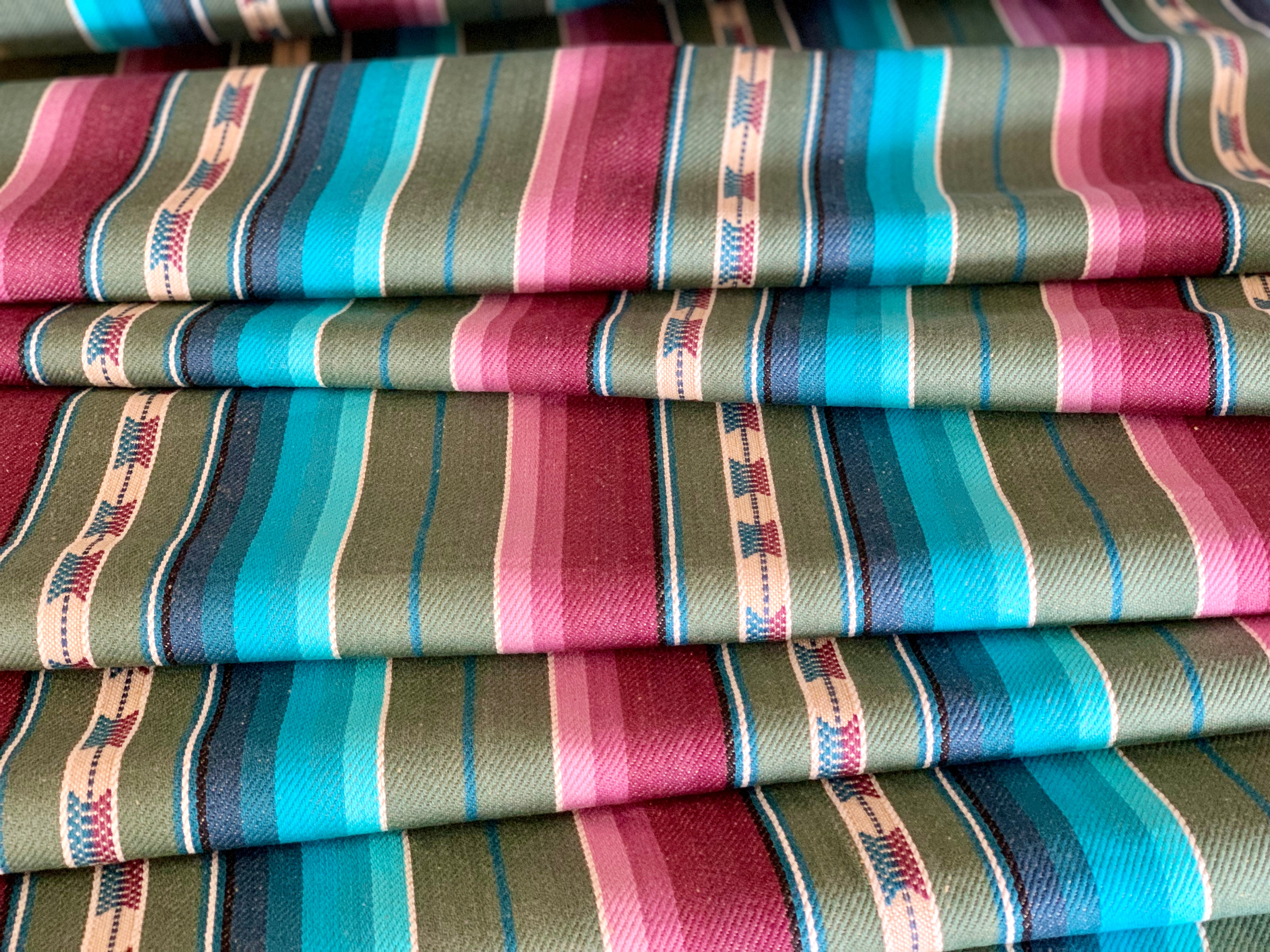 Serape Saddle Blanket Style Fabric - Purple, Aqua Blue, Green