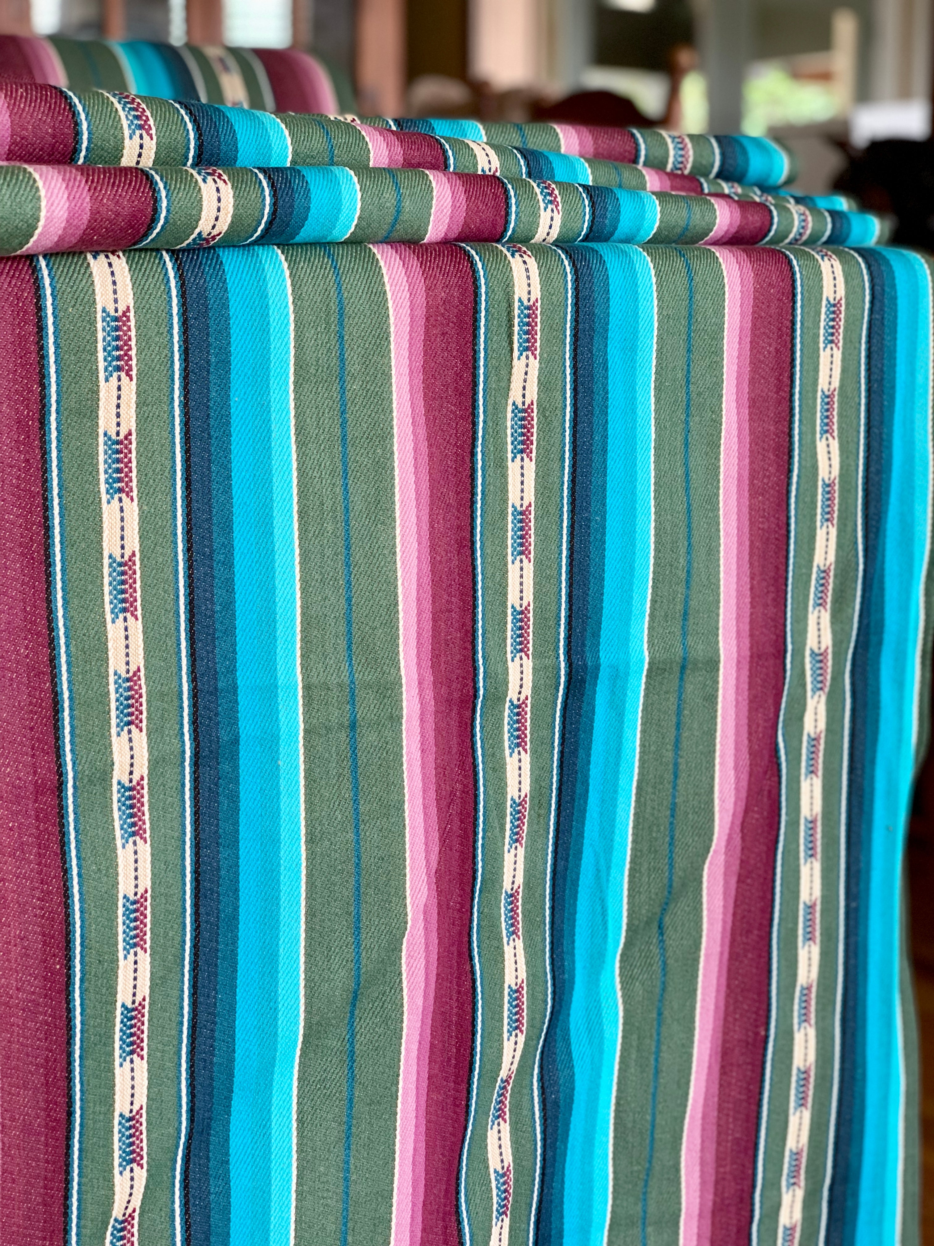 Serape Saddle Blanket Style Fabric - Purple, Aqua Blue, Green
