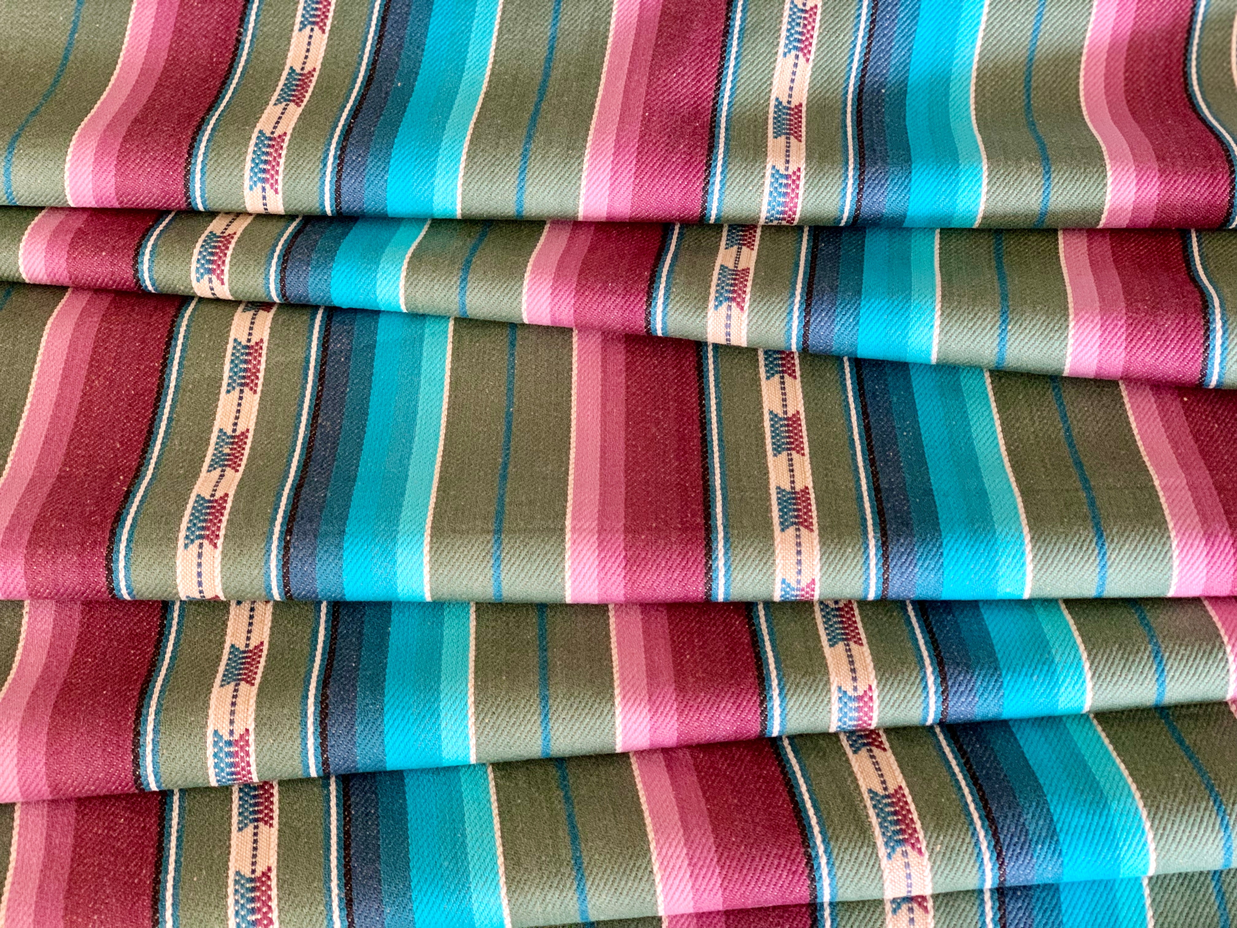 Serape Saddle Blanket Style Fabric - Purple, Aqua Blue, Green