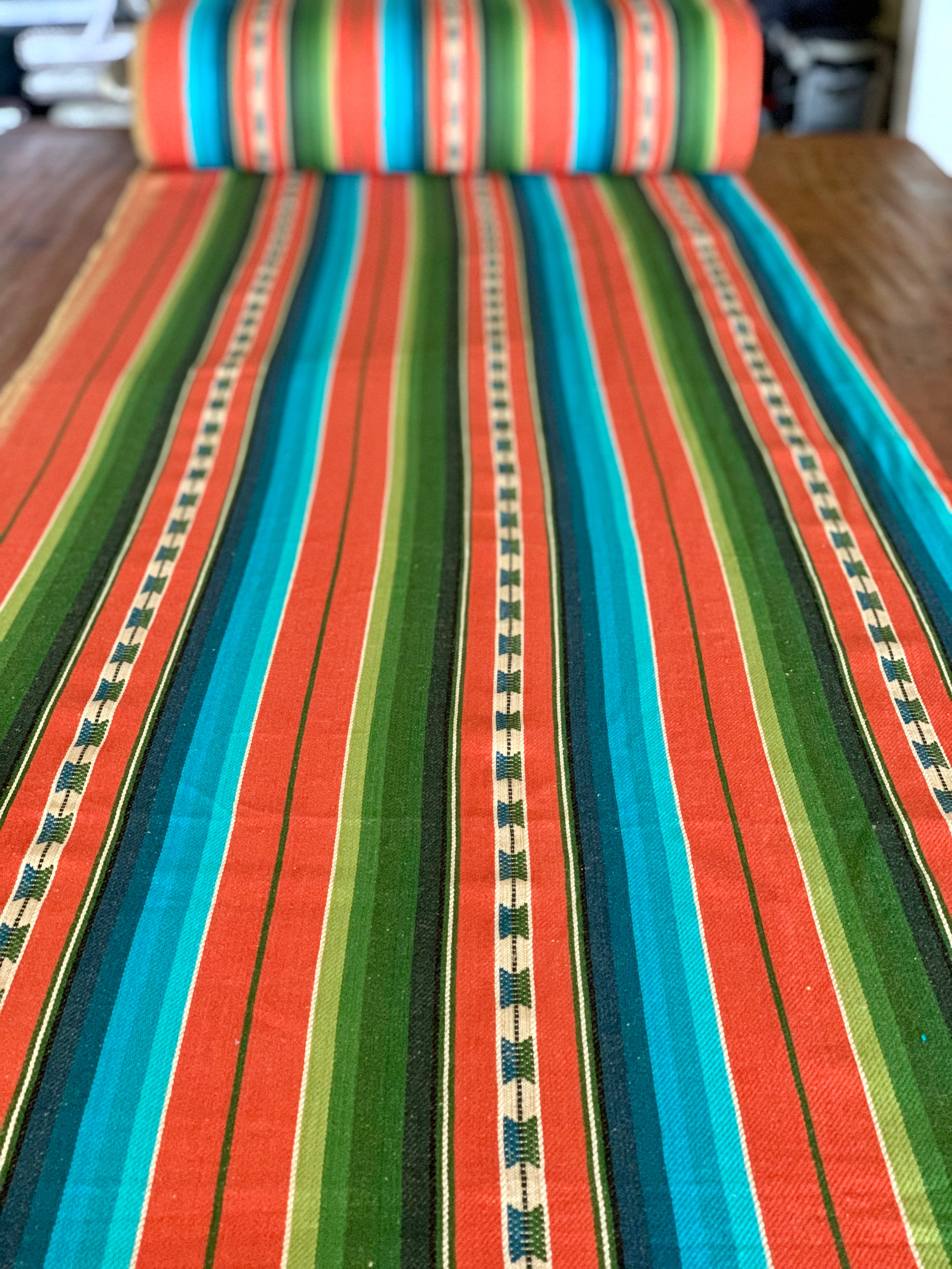 Serape Saddle Blanket Style Fabric - Orange, Blue, Green