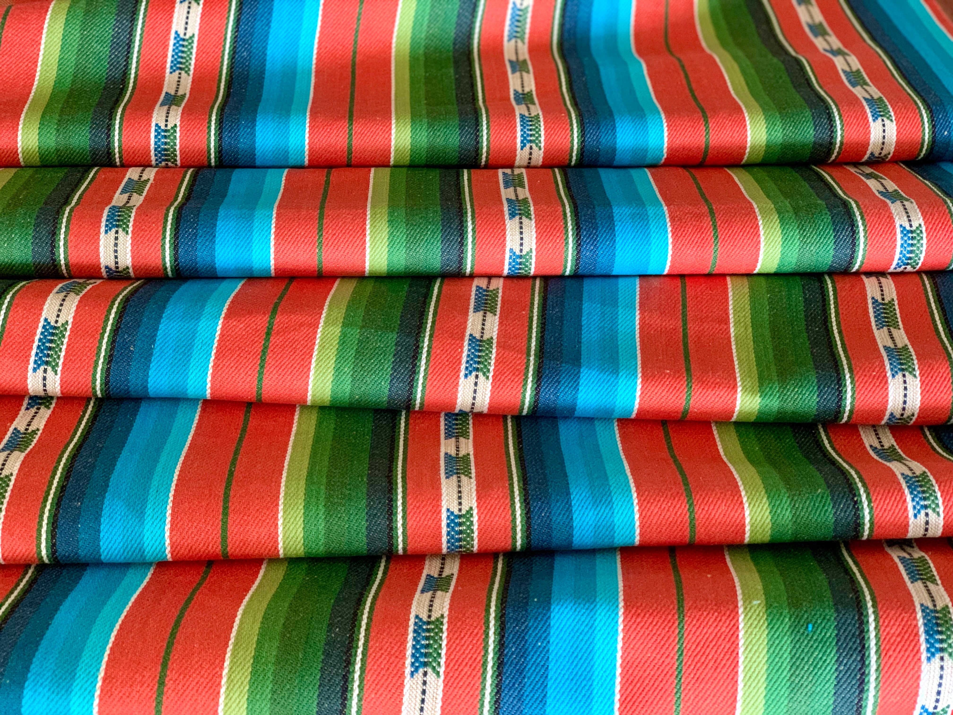Serape Saddle Blanket Style Fabric - Orange, Blue, Green
