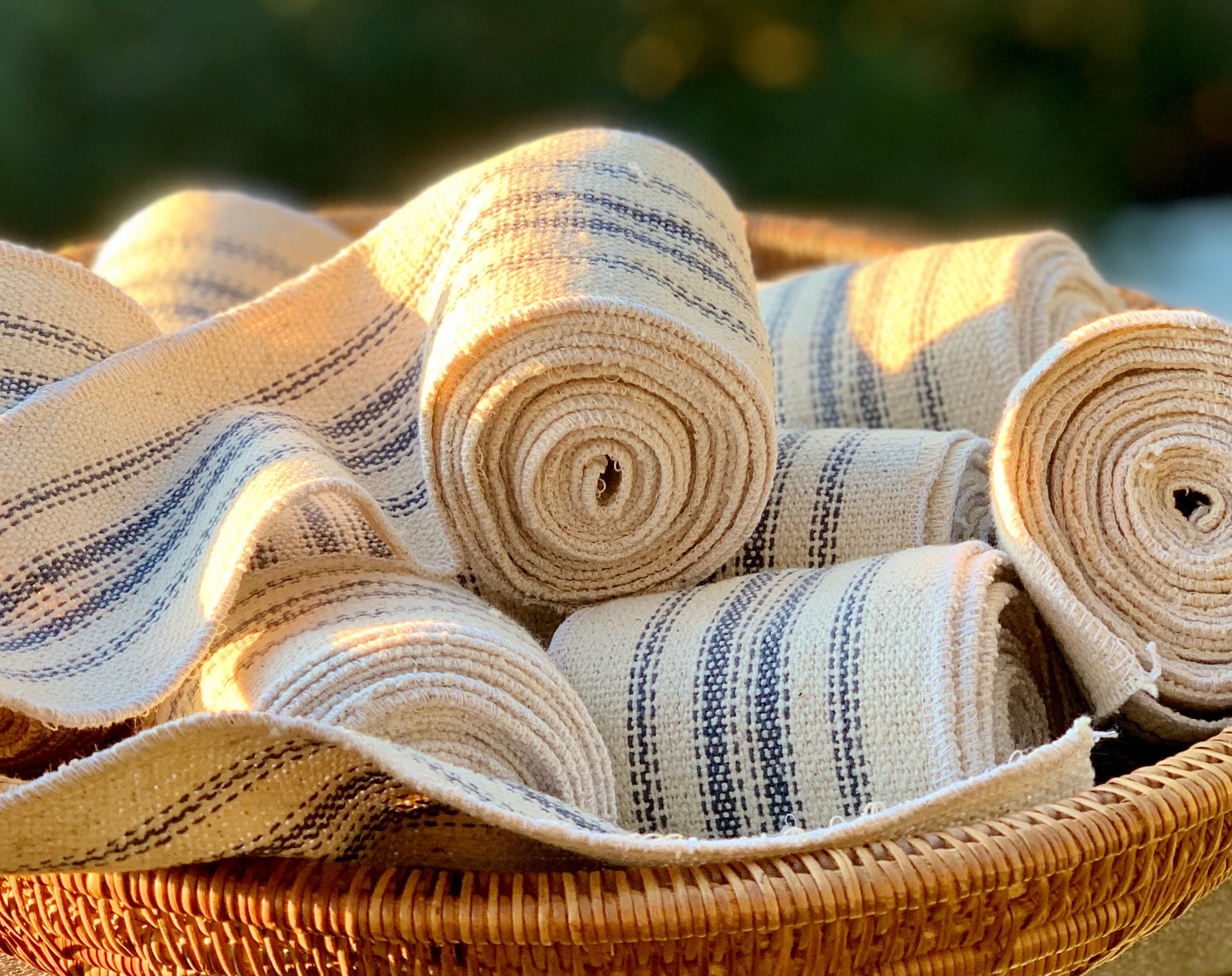 Grain Sack Ribbon - Blue and Cream - 3" Wide