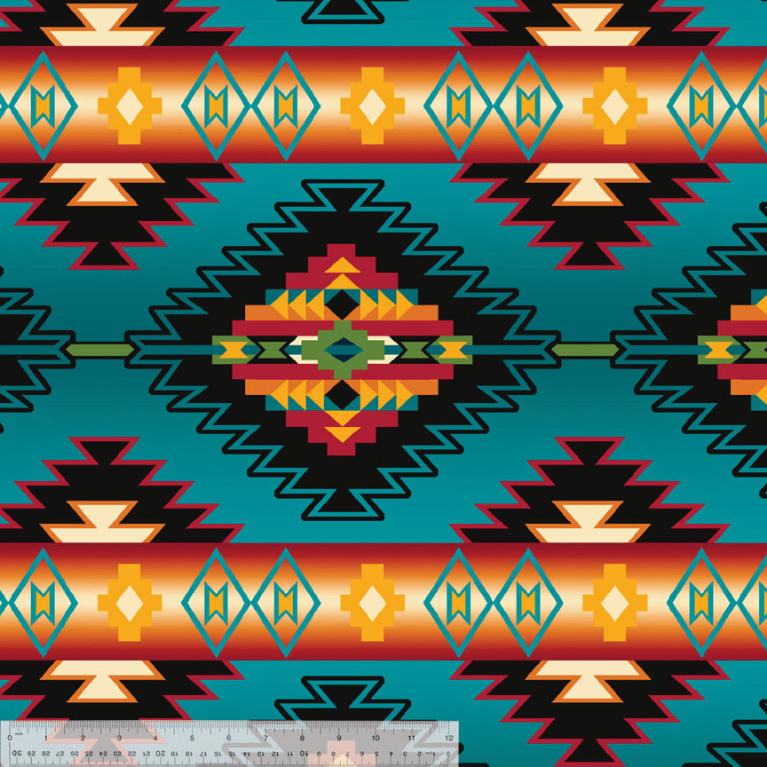 Tribal Winter Fleece - Blanket Stripe Turquoise - 33753-3