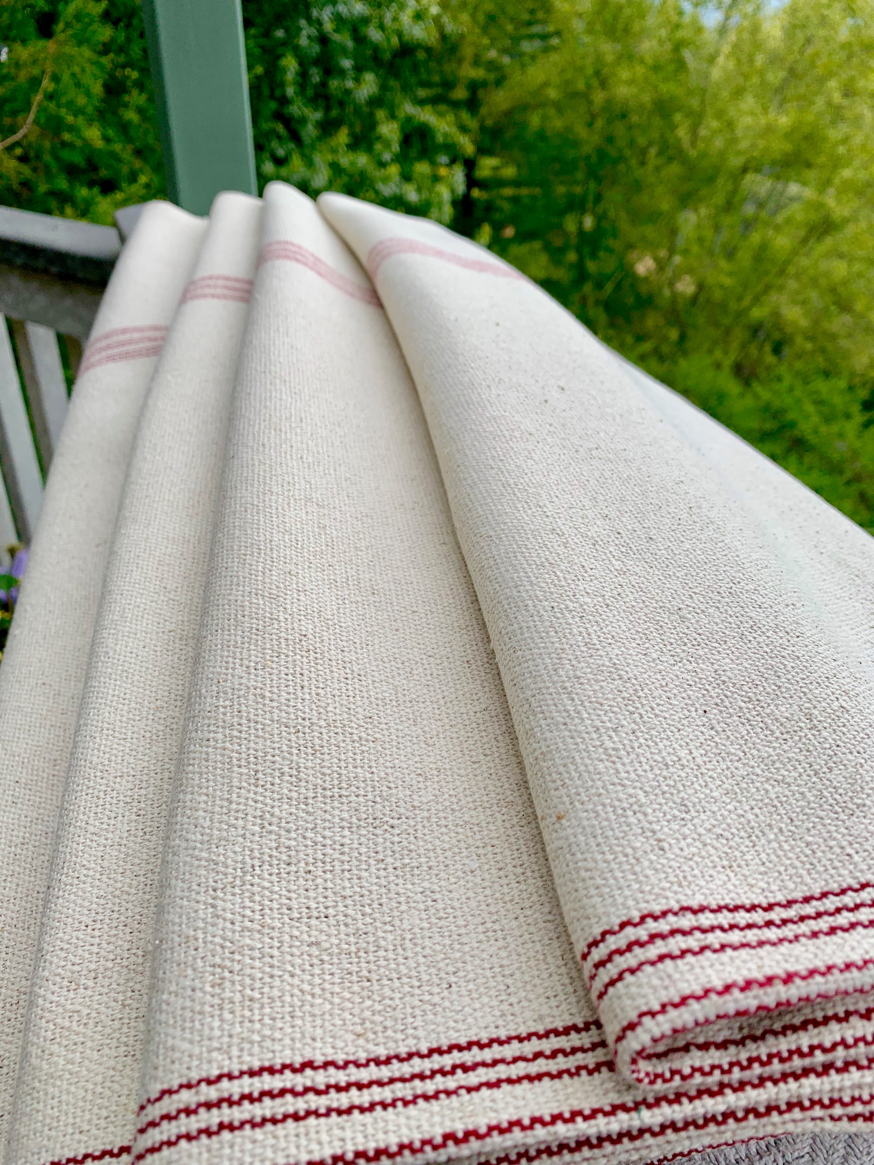 Grain Sack Fabric - Three Sets Red Stripes on Cream