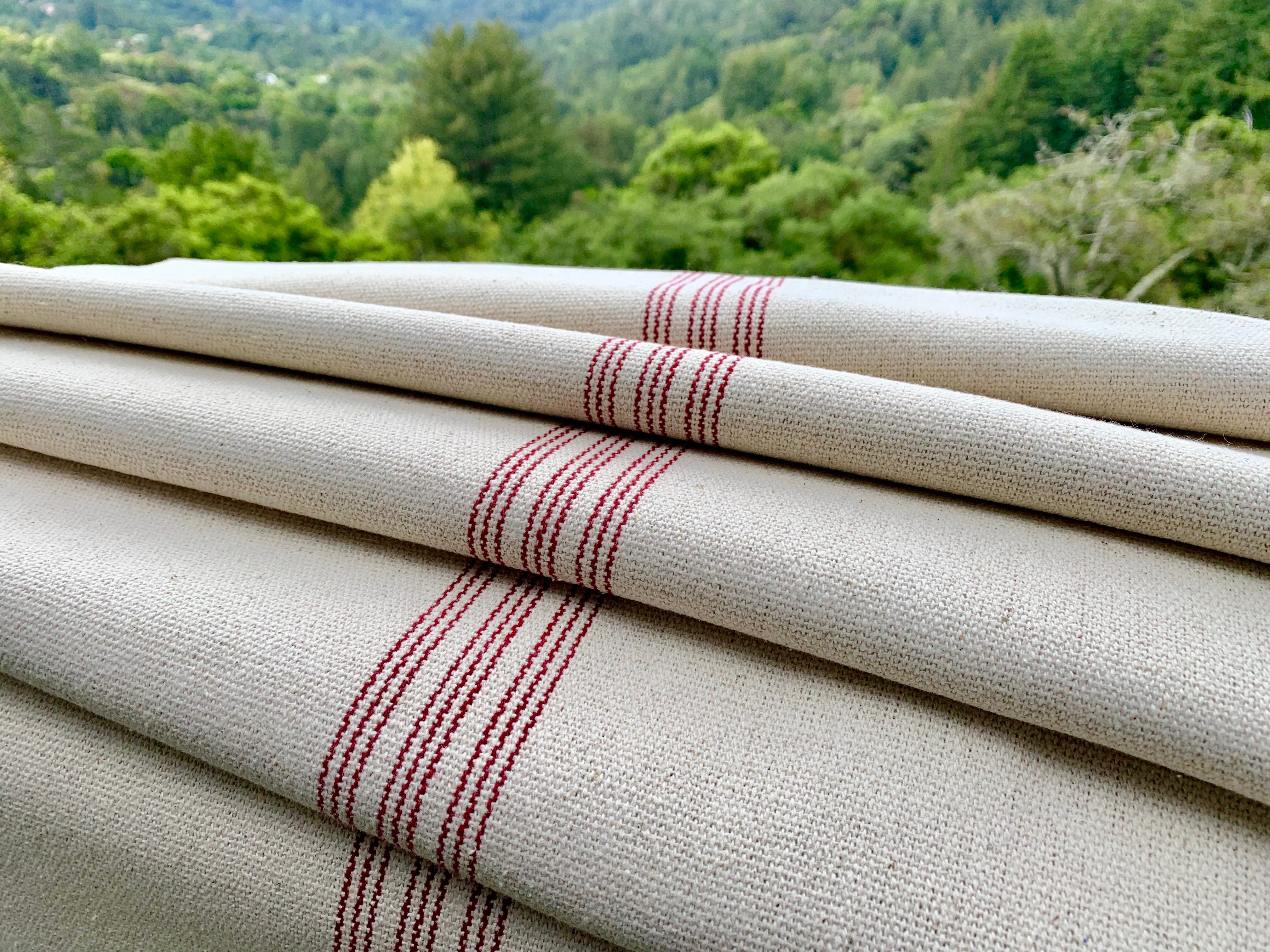 Grain Sack Fabric - Three Sets Red Stripes on Cream