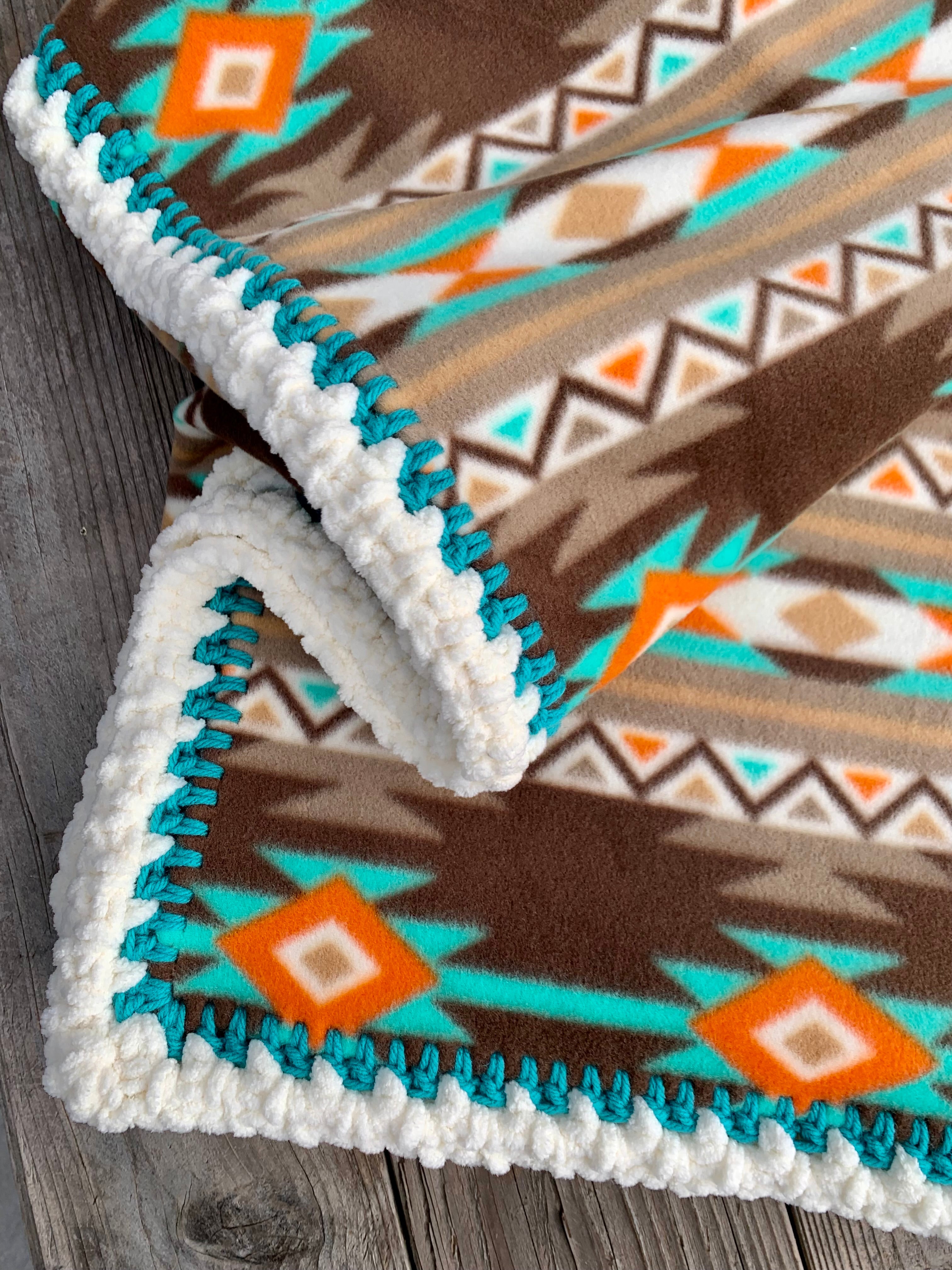 Crochet Edge Native Fleece Blanket