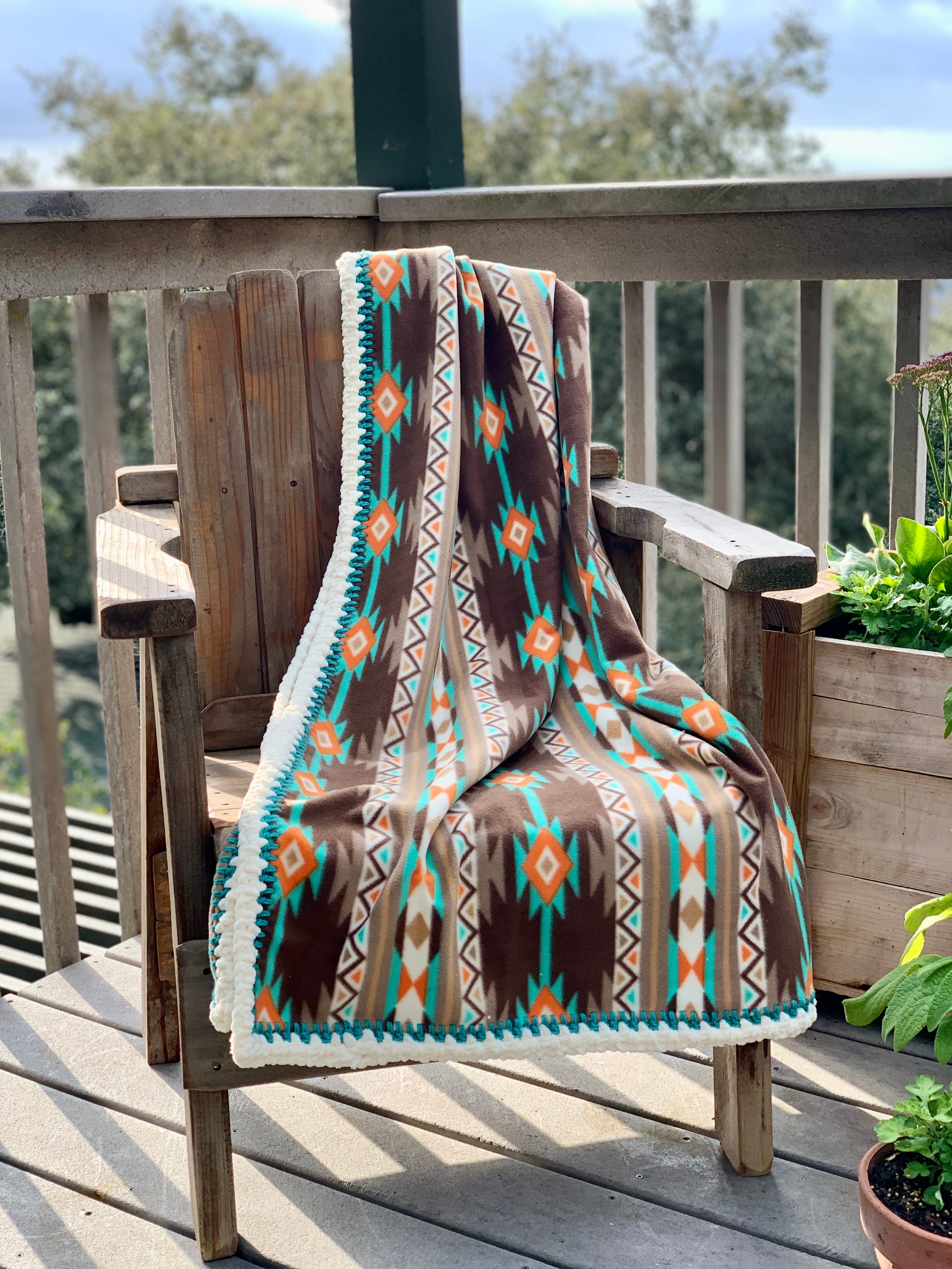 Crochet Edge Native Fleece Blanket