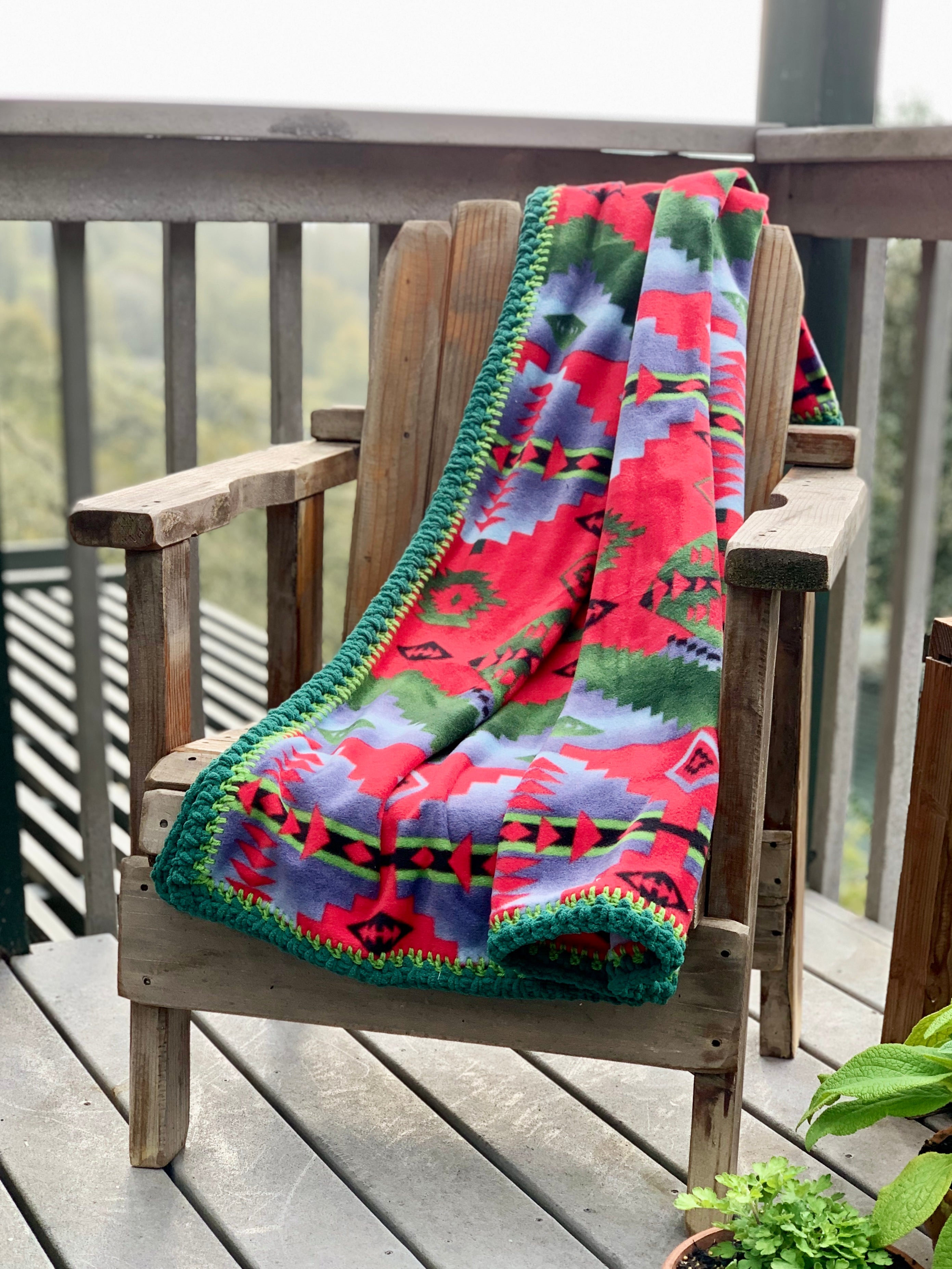 Crochet Edge Native Style Fleece Blanket