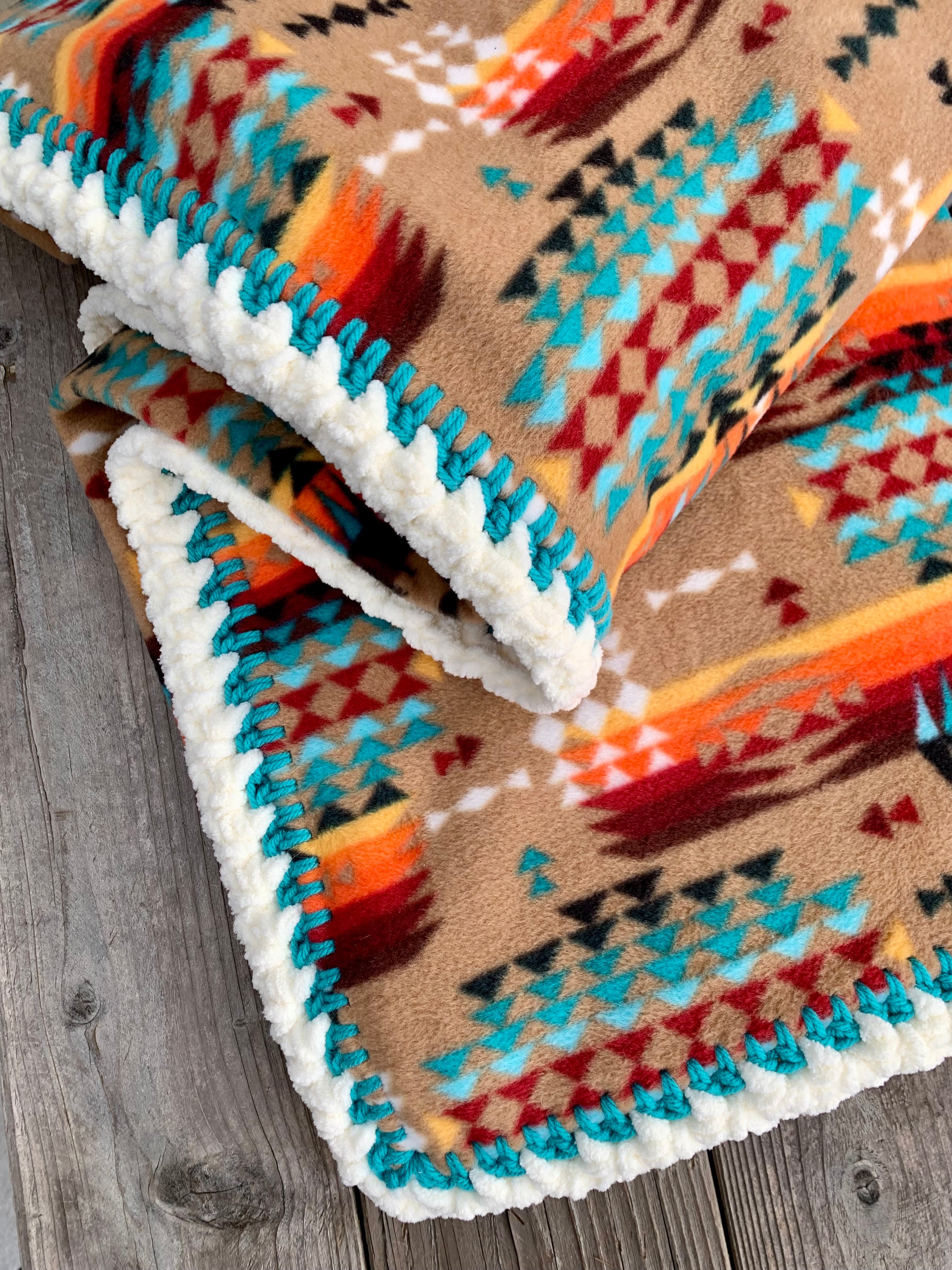 Crochet Edge Native Fleece Blanket