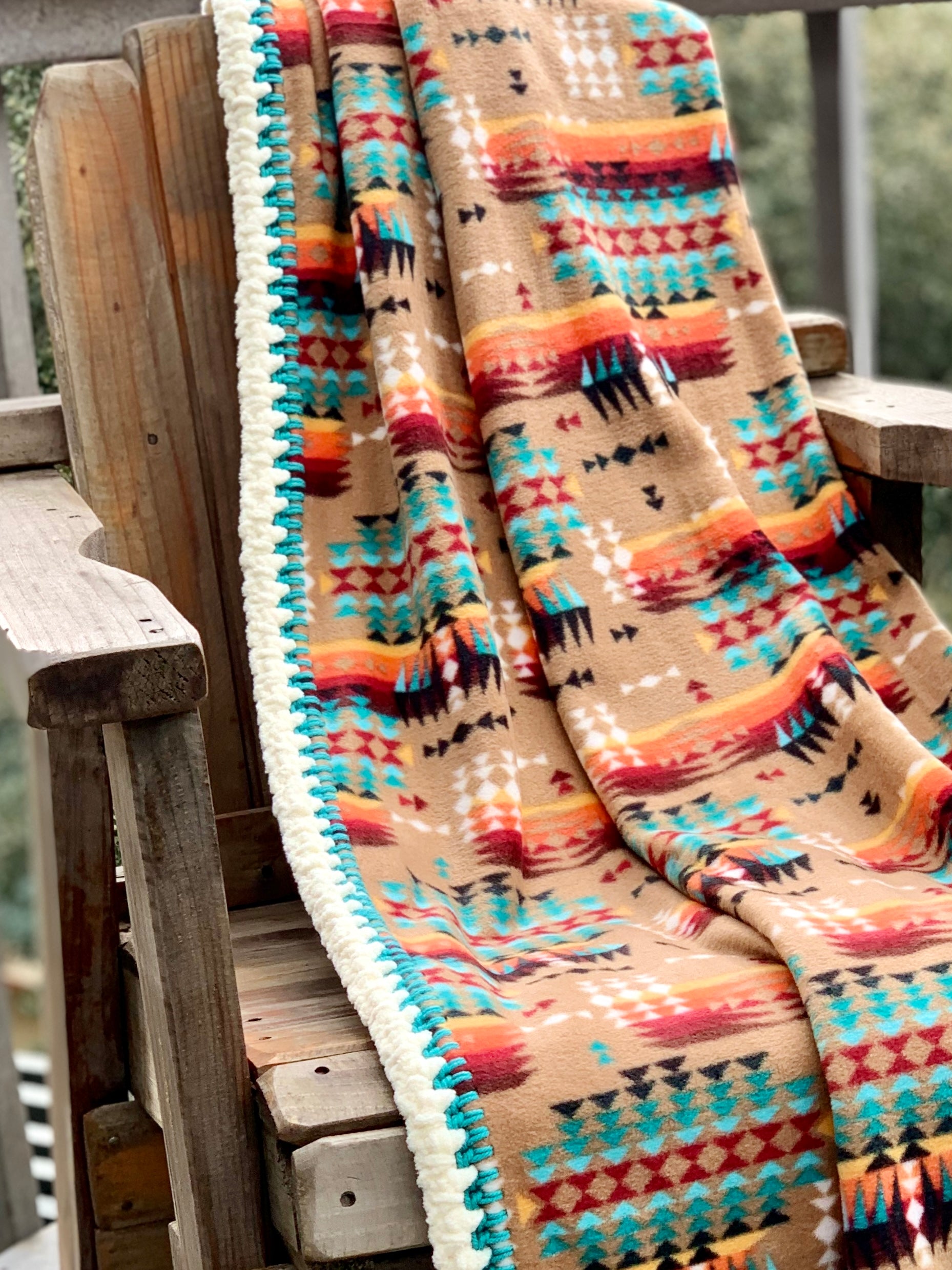 Crochet Edge Native Fleece Blanket