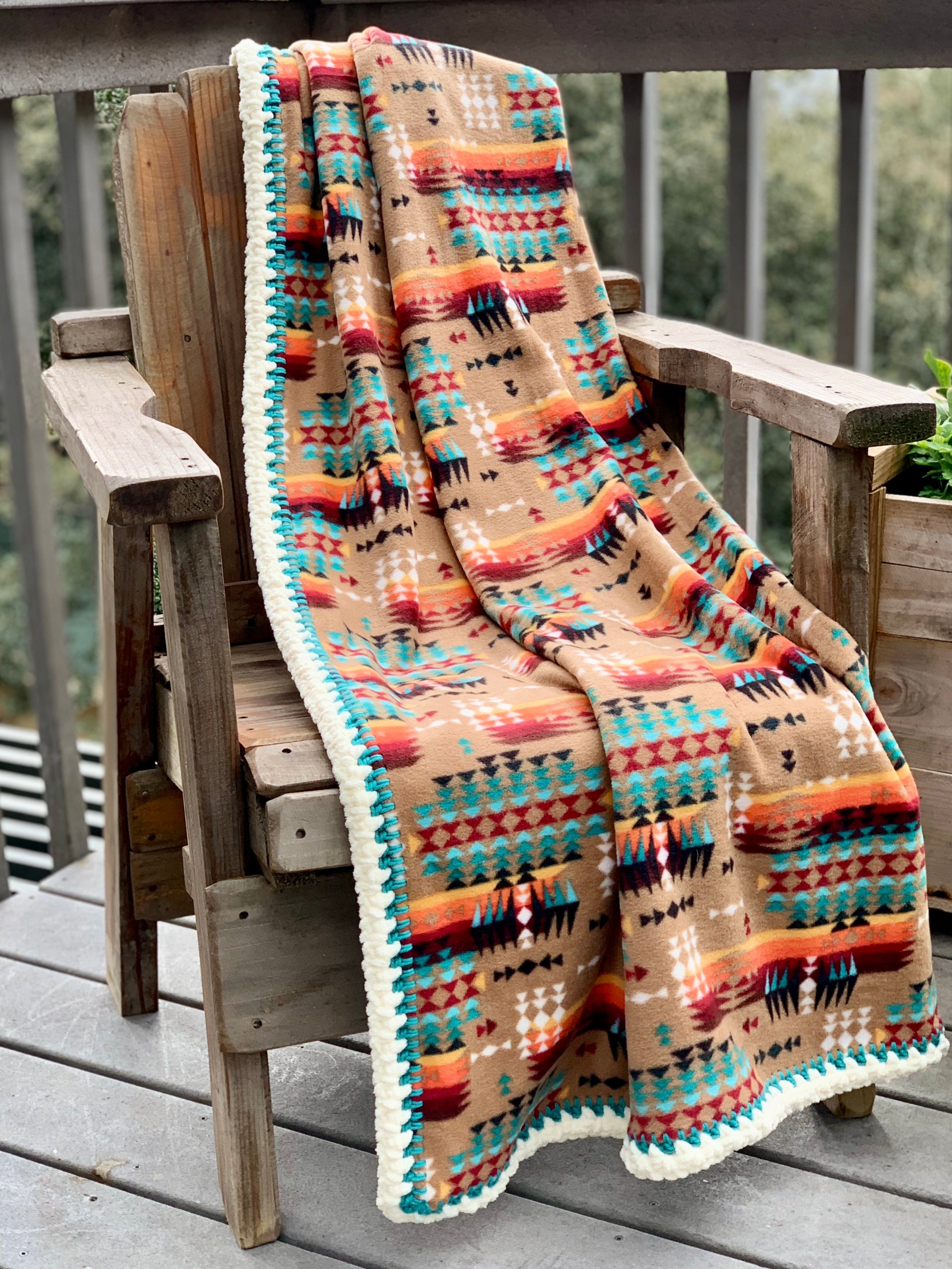 Crochet Edge Native Fleece Blanket