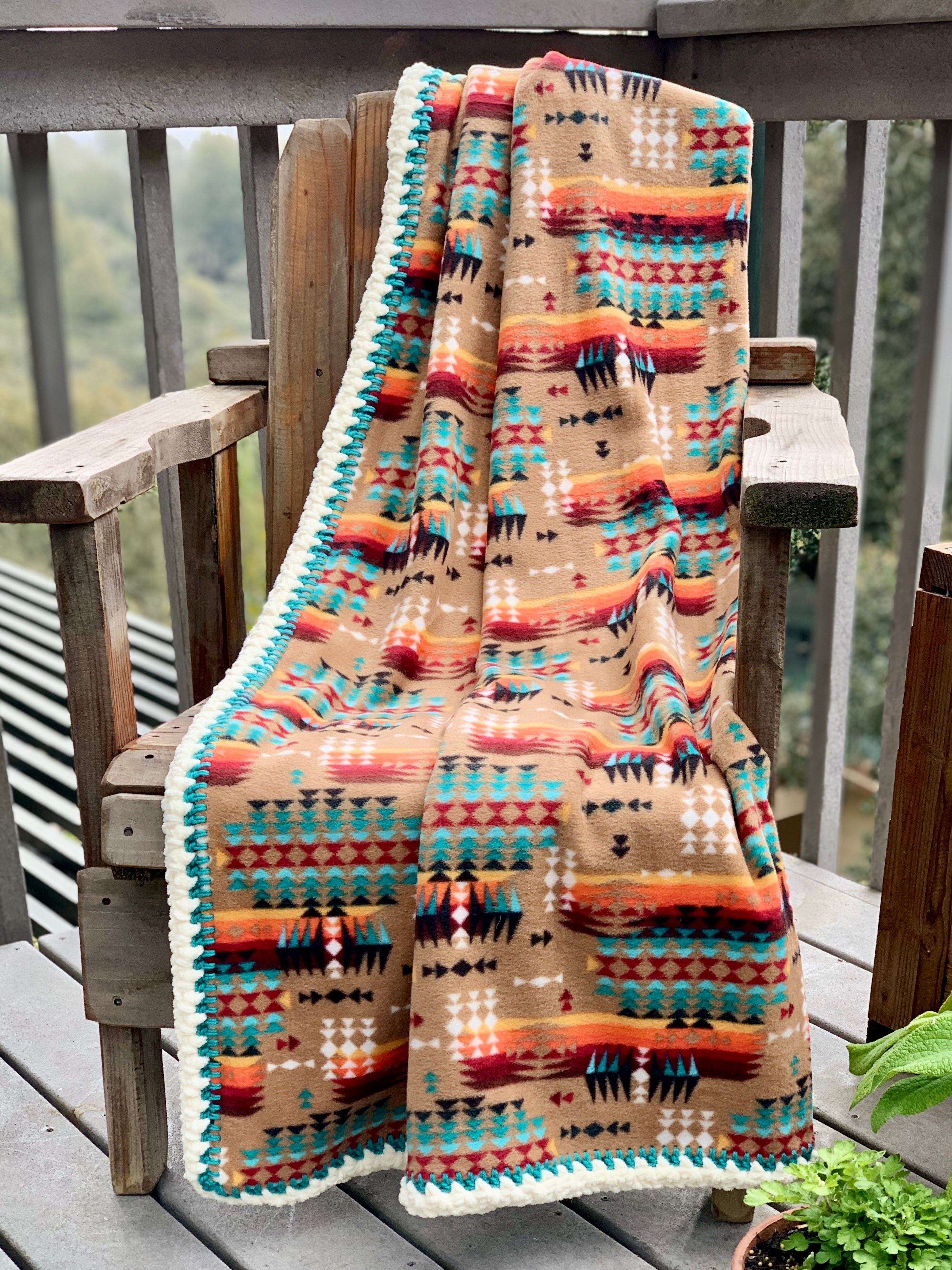 Crochet Edge Native Fleece Blanket