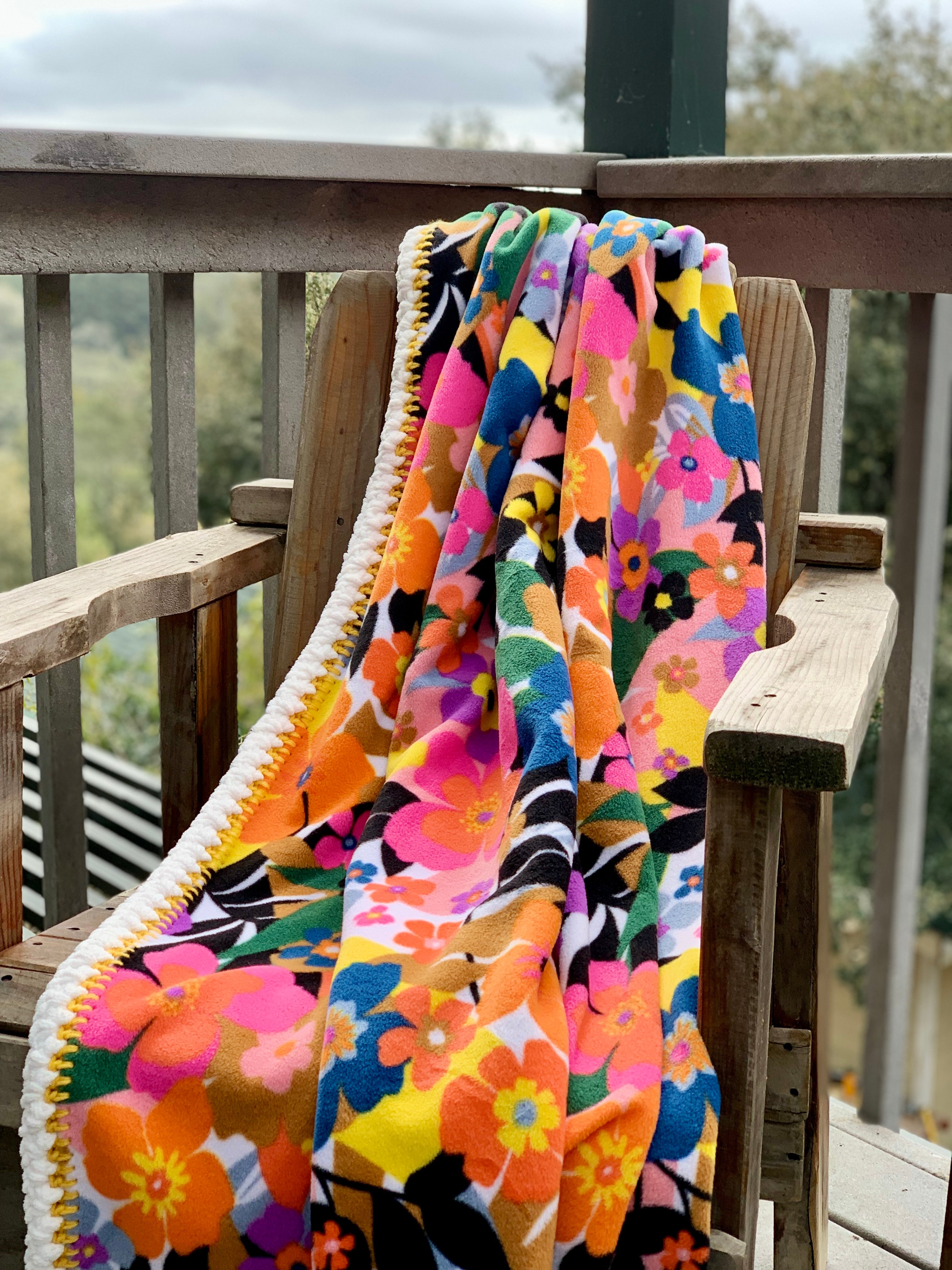 Crochet Edge Floral Fleece Blanket