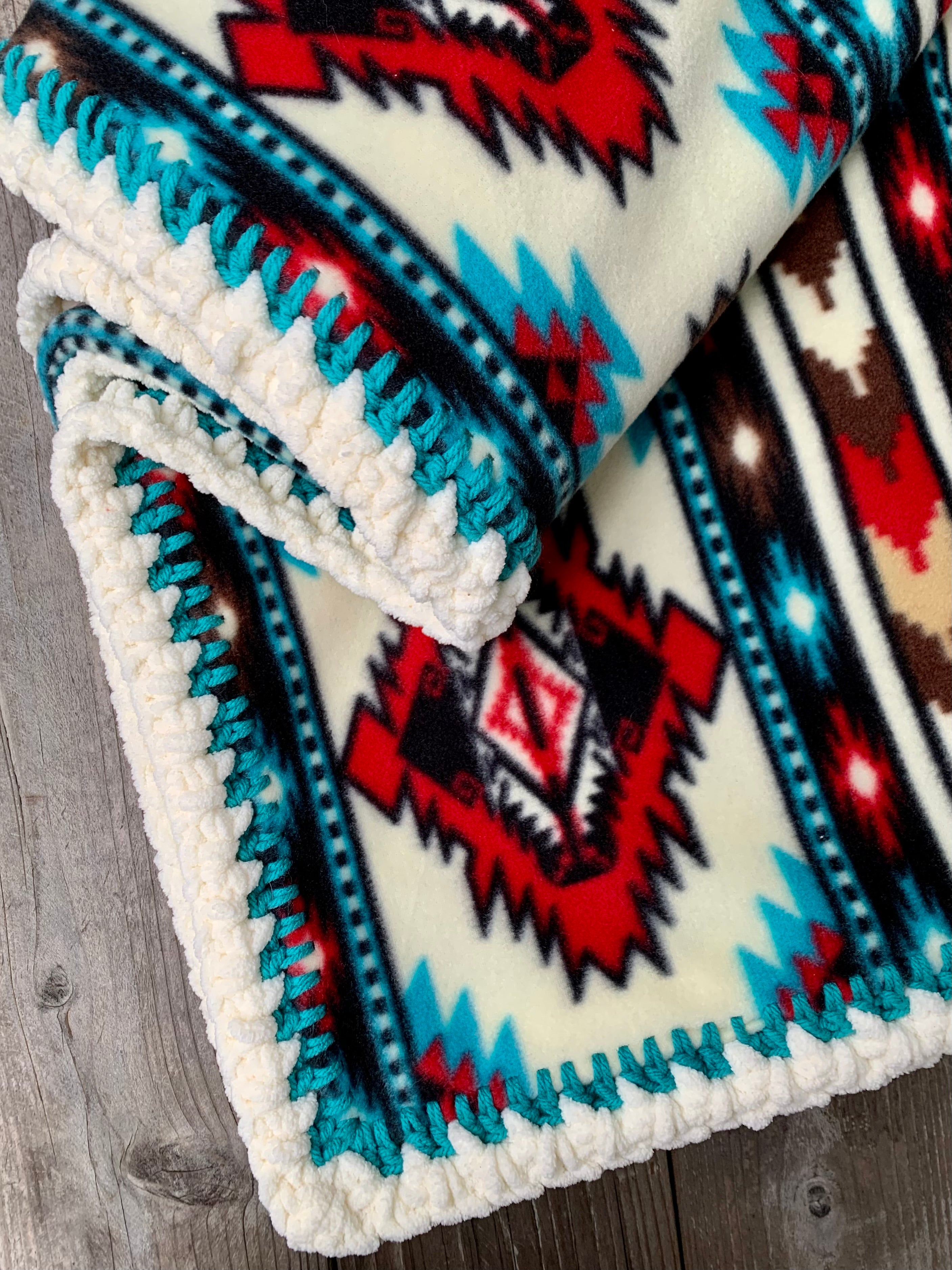 Crochet Edge Native Fleece Blanket
