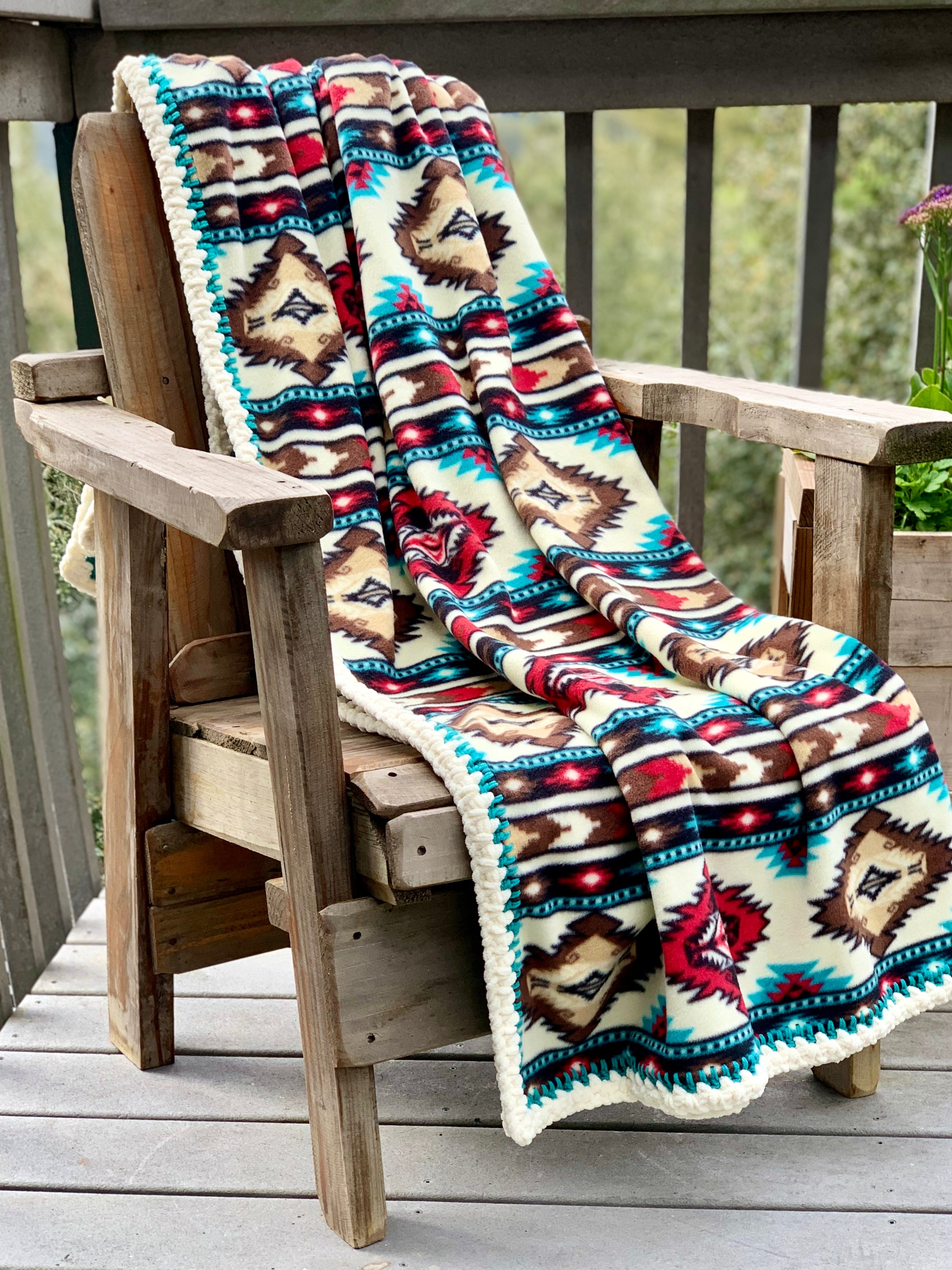 Crochet Edge Native Fleece Blanket