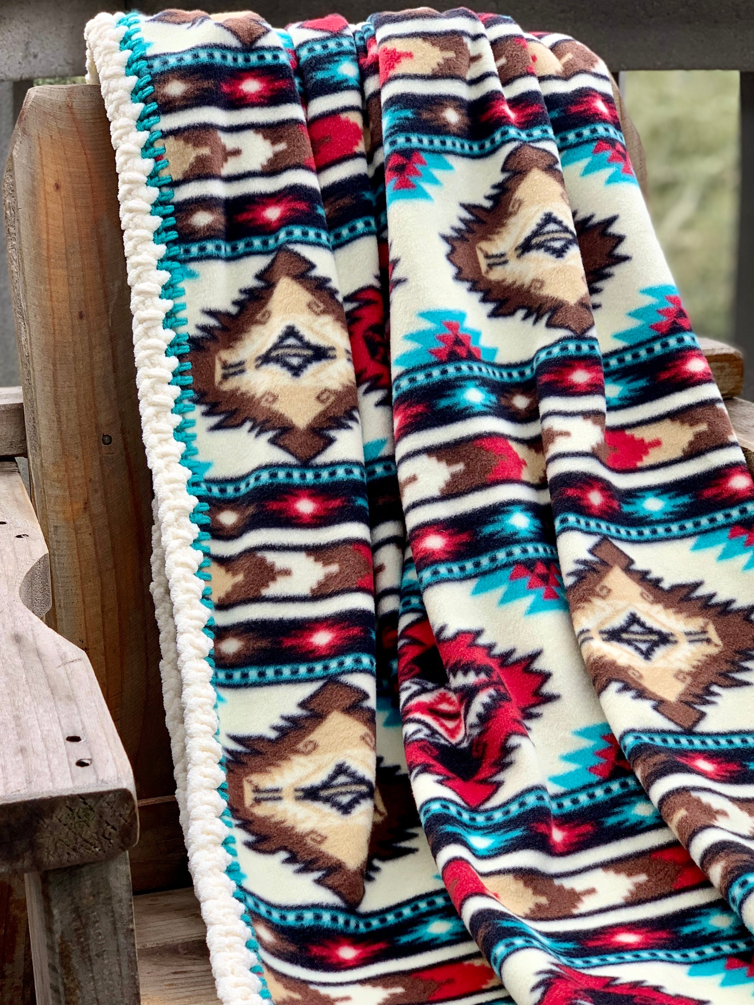 Crochet Edge Native Fleece Blanket