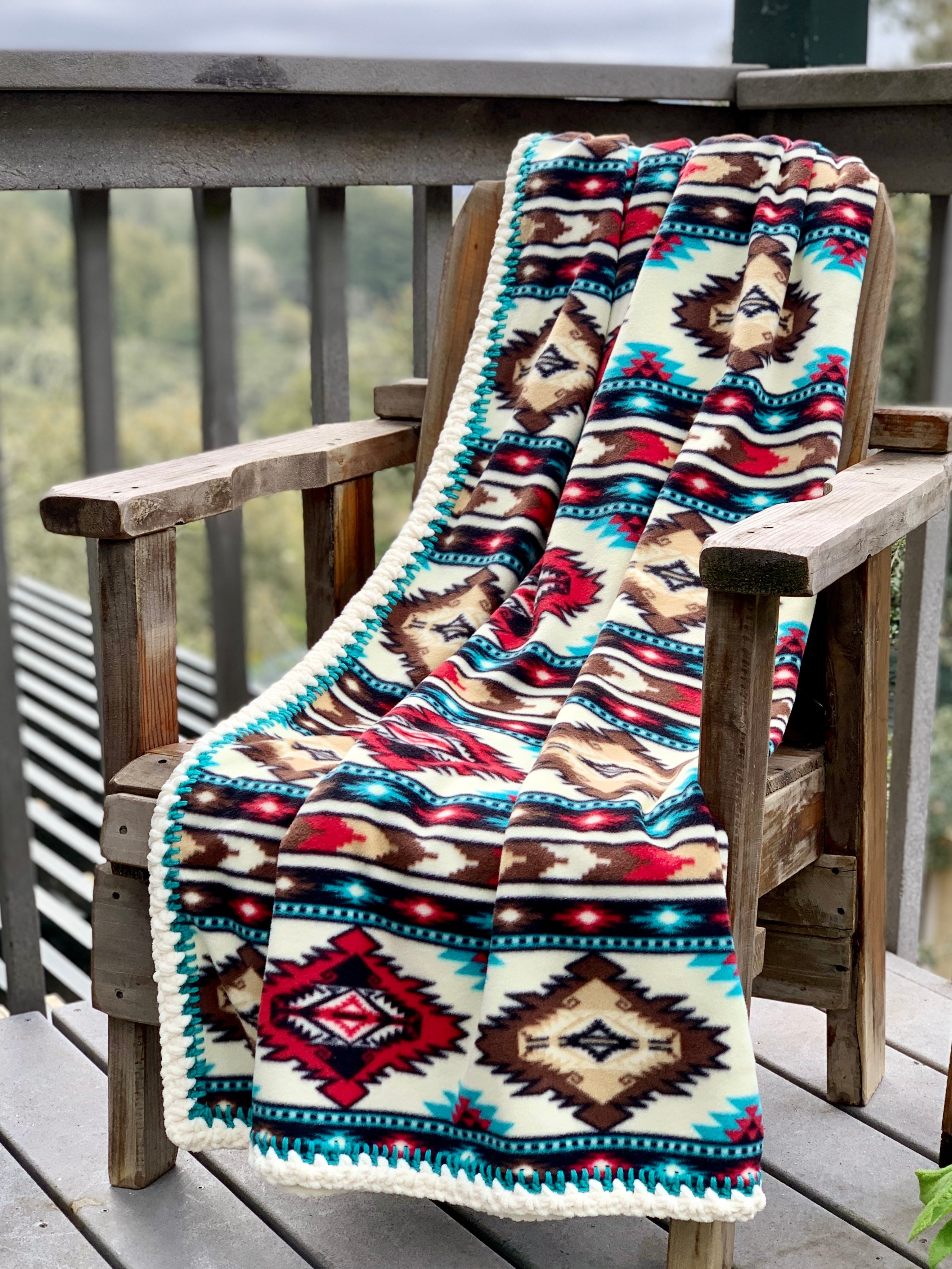 Crochet Edge Native Fleece Blanket