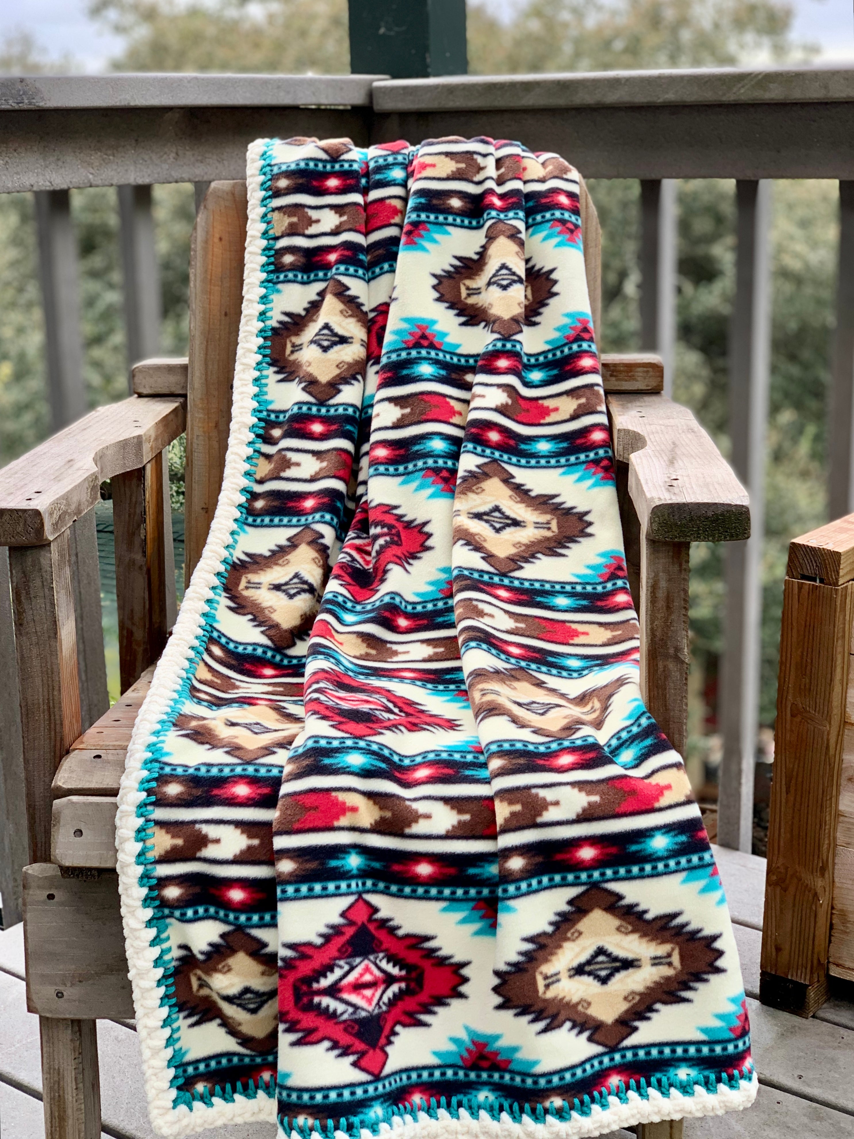 Crochet Edge Native Fleece Blanket