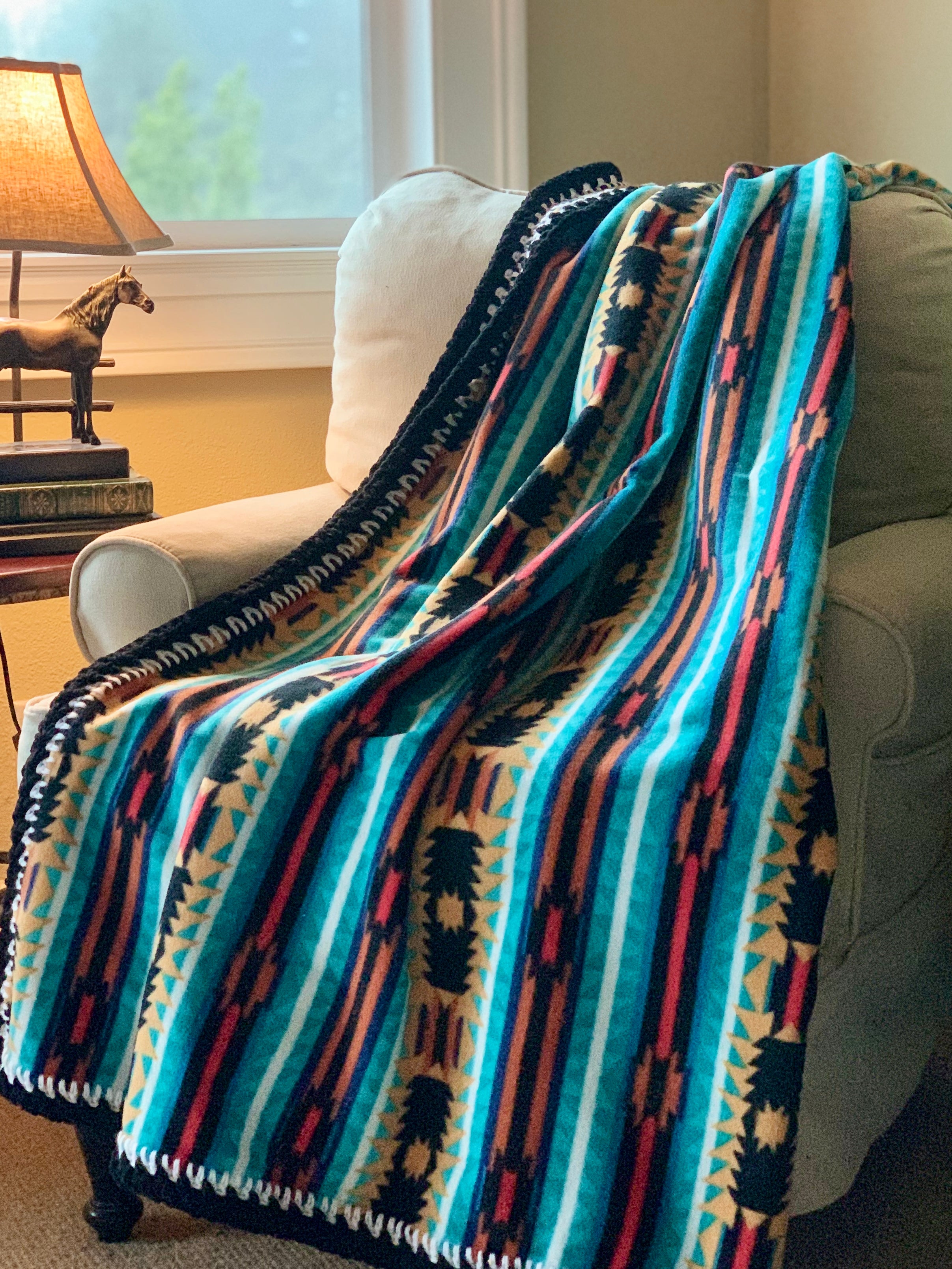 Crochet Edge Native Fleece Blanket