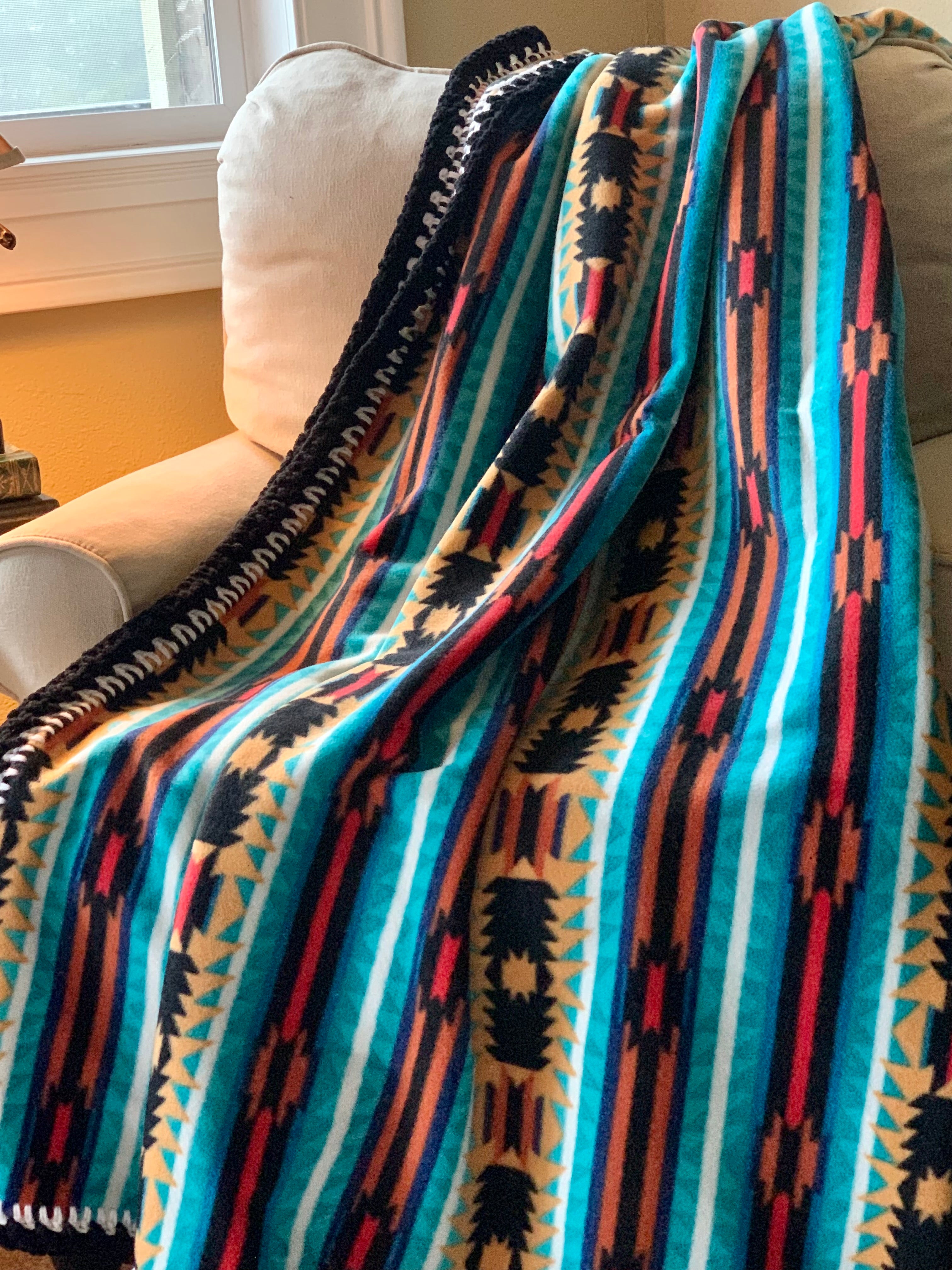 Crochet Edge Native Fleece Blanket