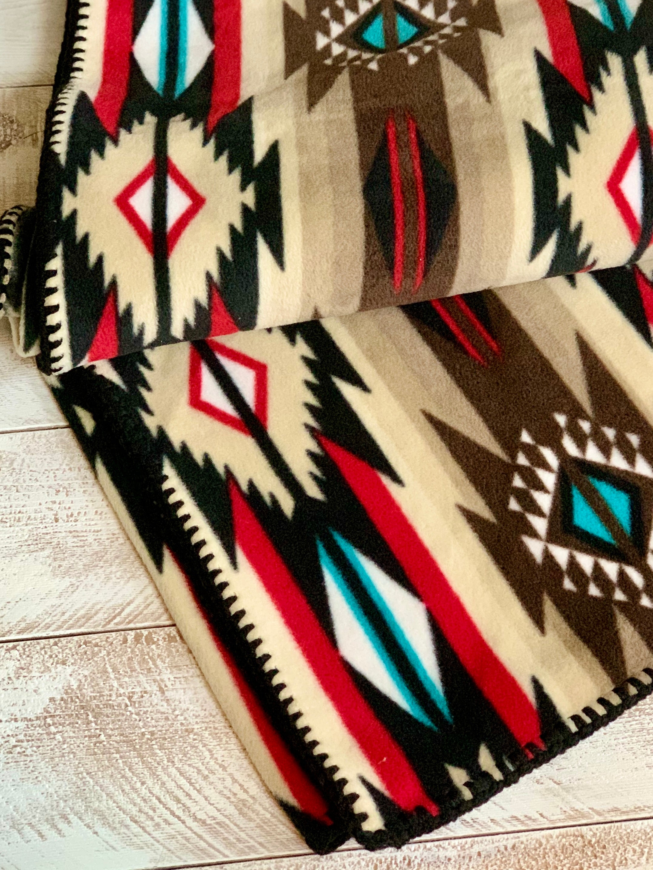 Crochet Edge Native Fleece Blanket