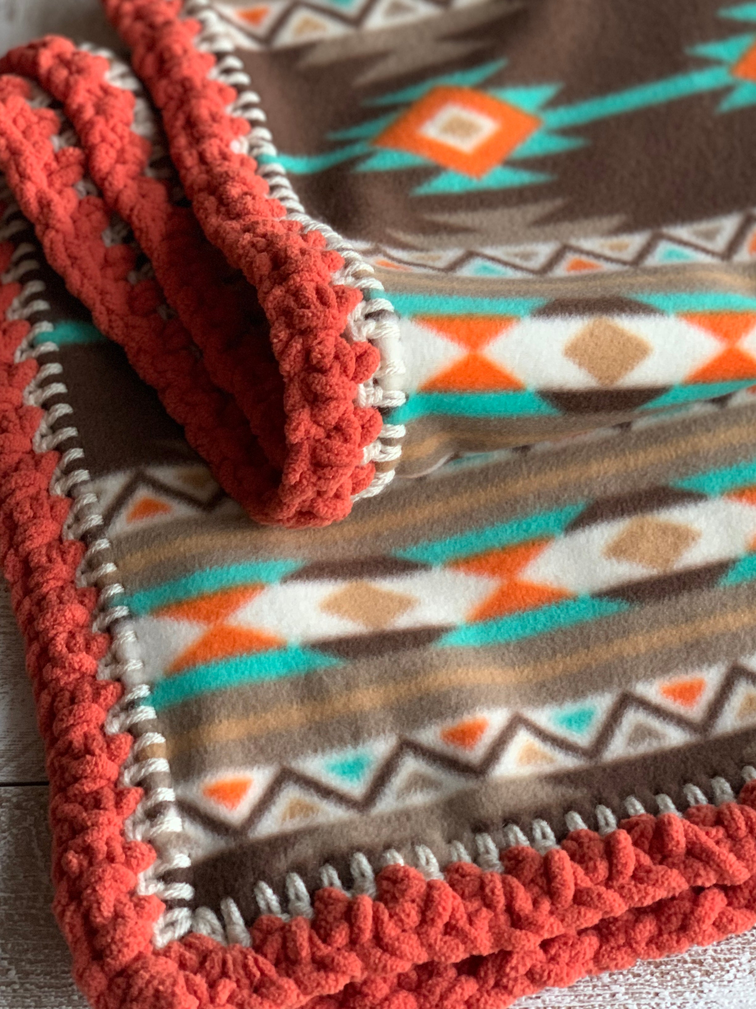 Crochet Edge Native Fleece Blanket