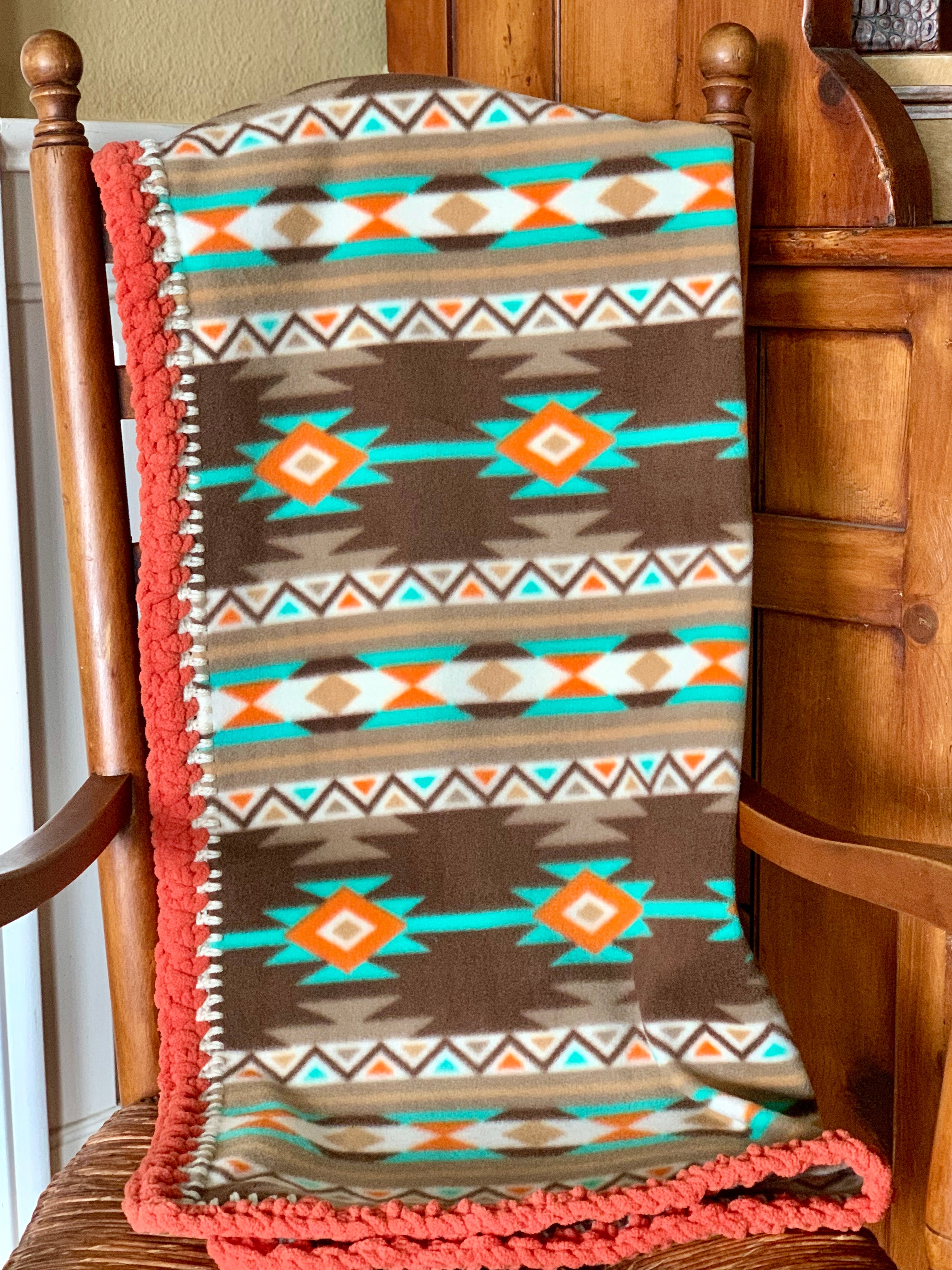 Crochet Edge Native Fleece Blanket
