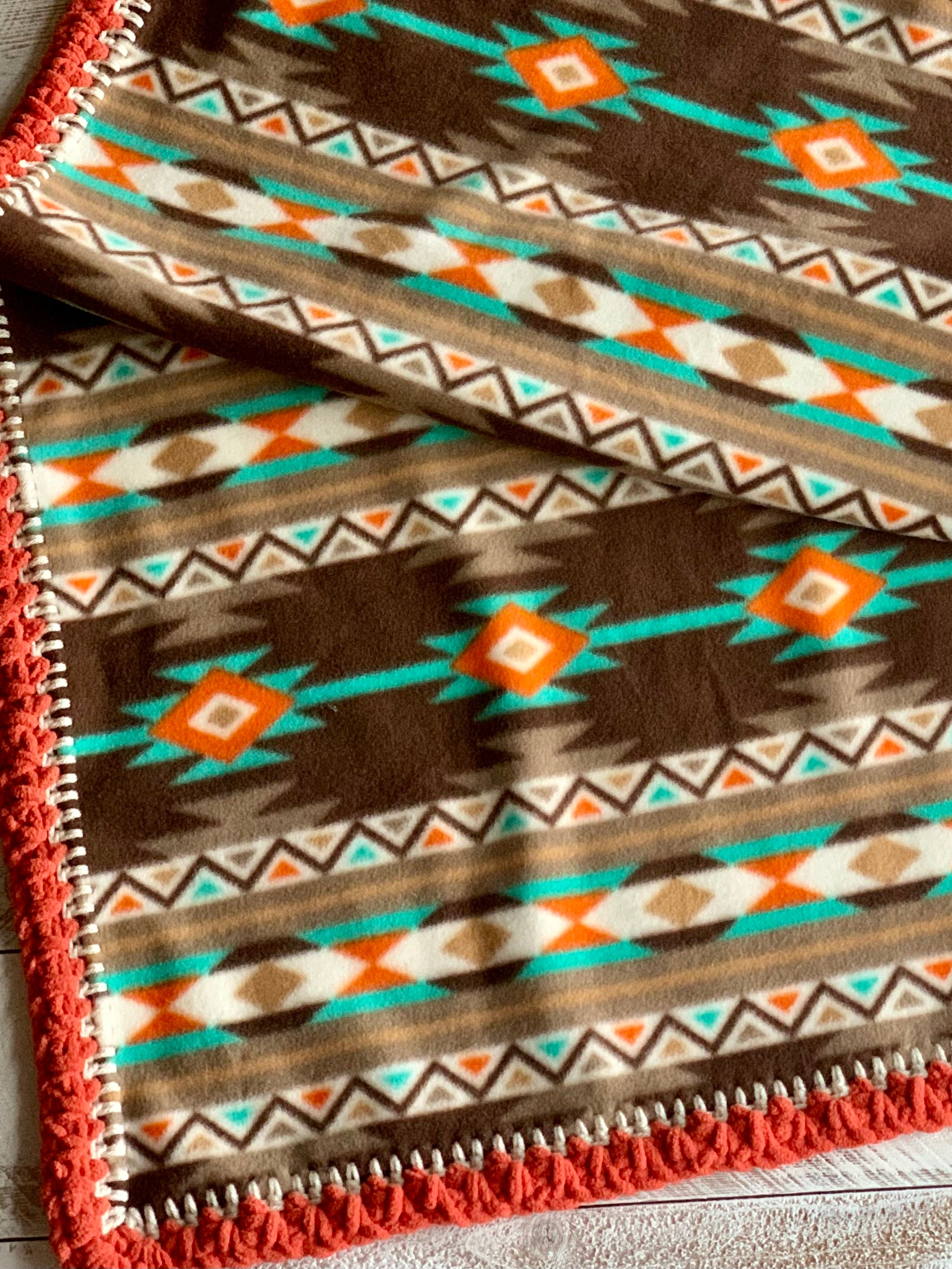 Crochet Edge Native Fleece Blanket