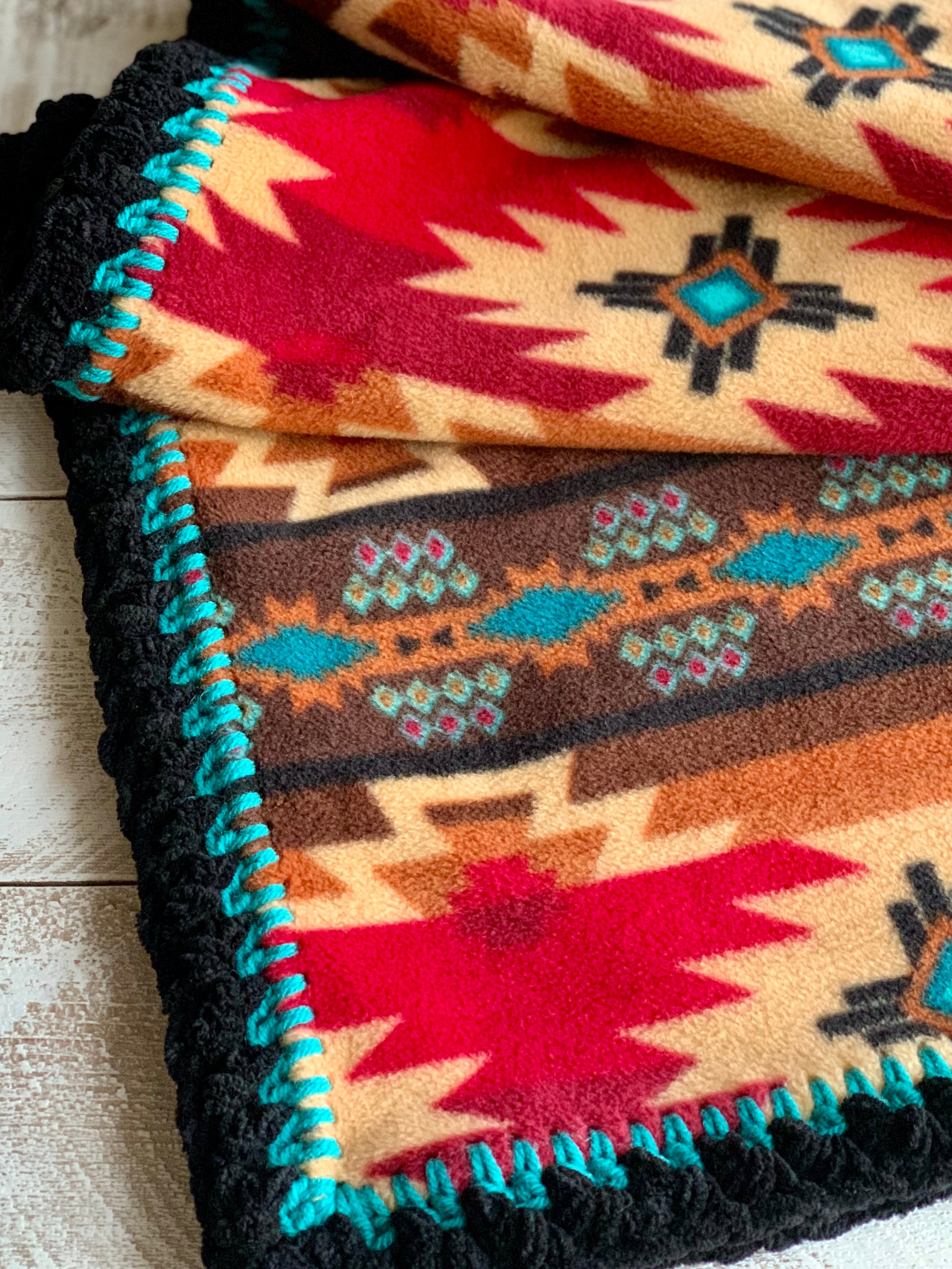 Crochet Edge Native Fleece Blanket